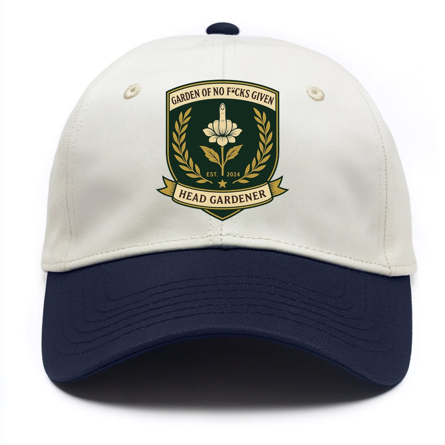Shield with middle finger flower - "Garden of No F*cks Given - Head Gardener" - - Two Tone Cap - Navy