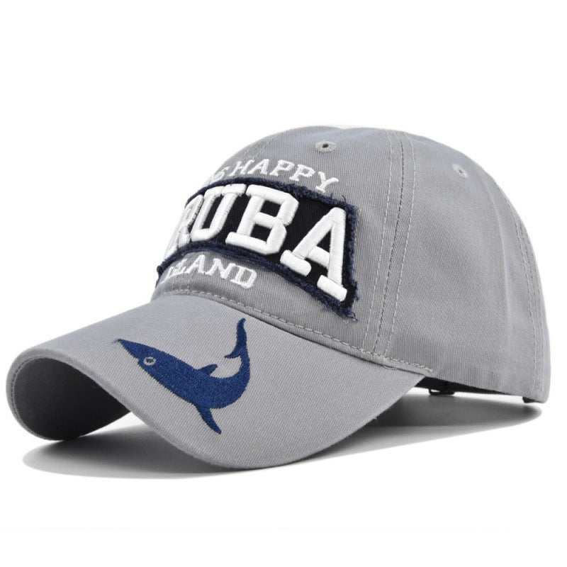 Vintage Aruba Island Baseball Cap - One Happy Embroidered Patch Hat with Whale Design