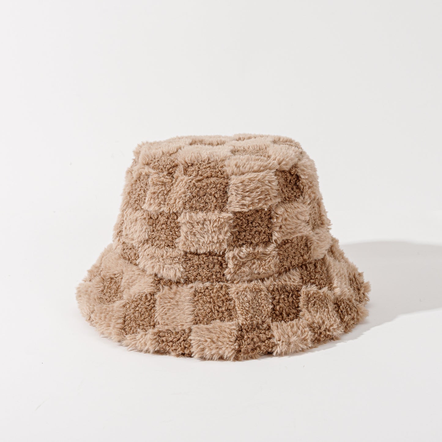 Autumn Winter Checkerboard Fleece-Lined Fisherman Hat - Long Pile, Thickened for Skiing & Outdoor Commute