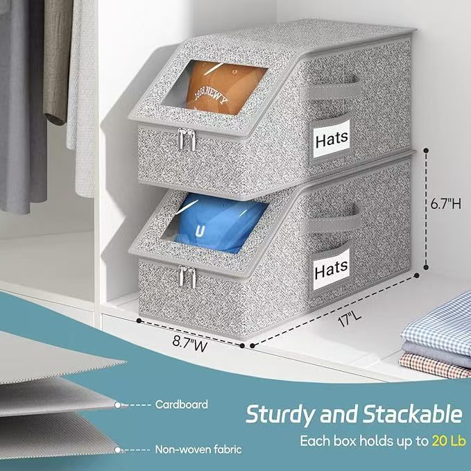 Foldable Baseball Hat Storage Box with Clear Window – Large Capacity Dust-Proof Organizer for Caps
