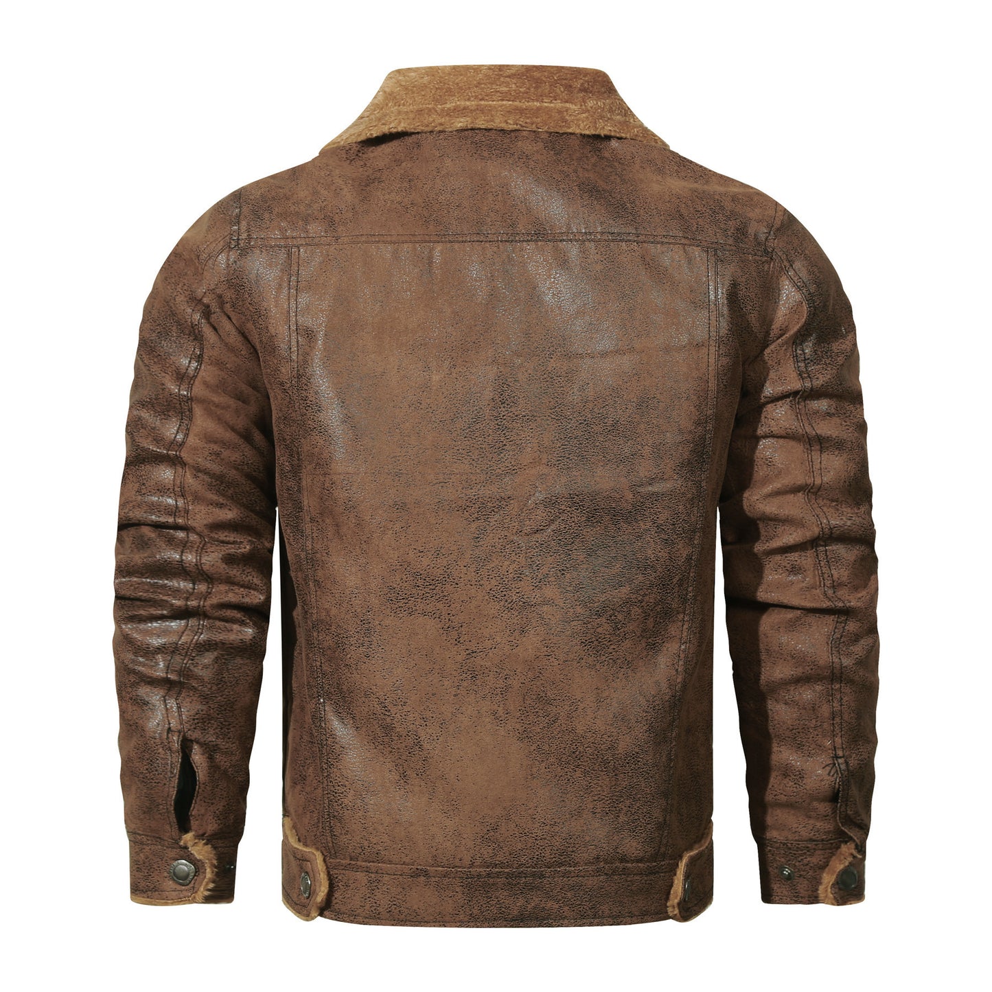 Men's Warm Fleece PU Leather Jacket, Casual Lapel Faux Leather Jacket Coat For Fall Winter