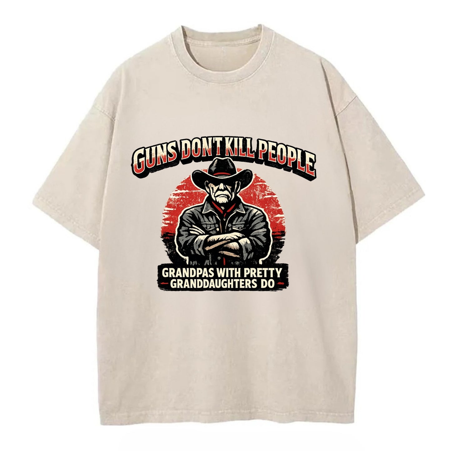 Grandpas Pretty Granddaughters - Cowboy - Vintage T-shirt - Off White