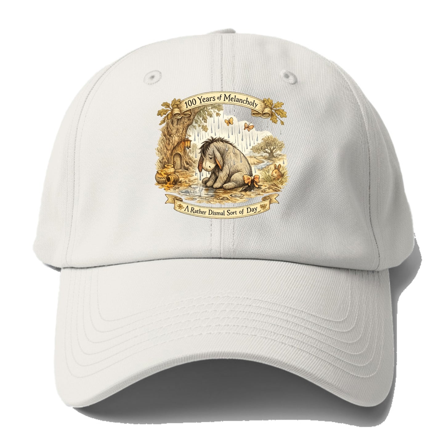 GLOOMY GLEN | Droopy figure in rain | Tattered tail bow | Pessimistic - Baseball Cap For Big Heads - Off White