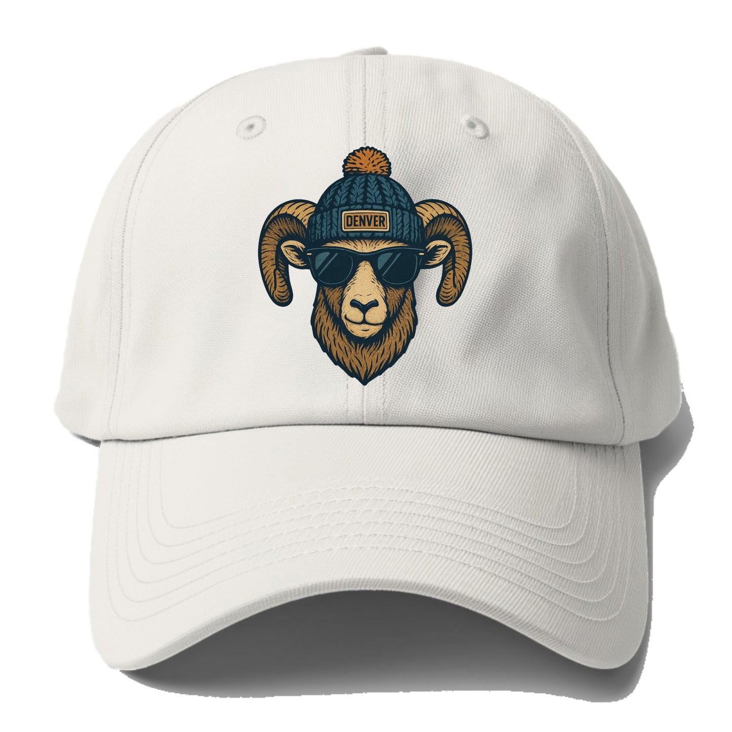 Colorado Rocky Mountain Bighorn Sheep wearing Denver beanie with pom pom and - Baseball Cap - Off White