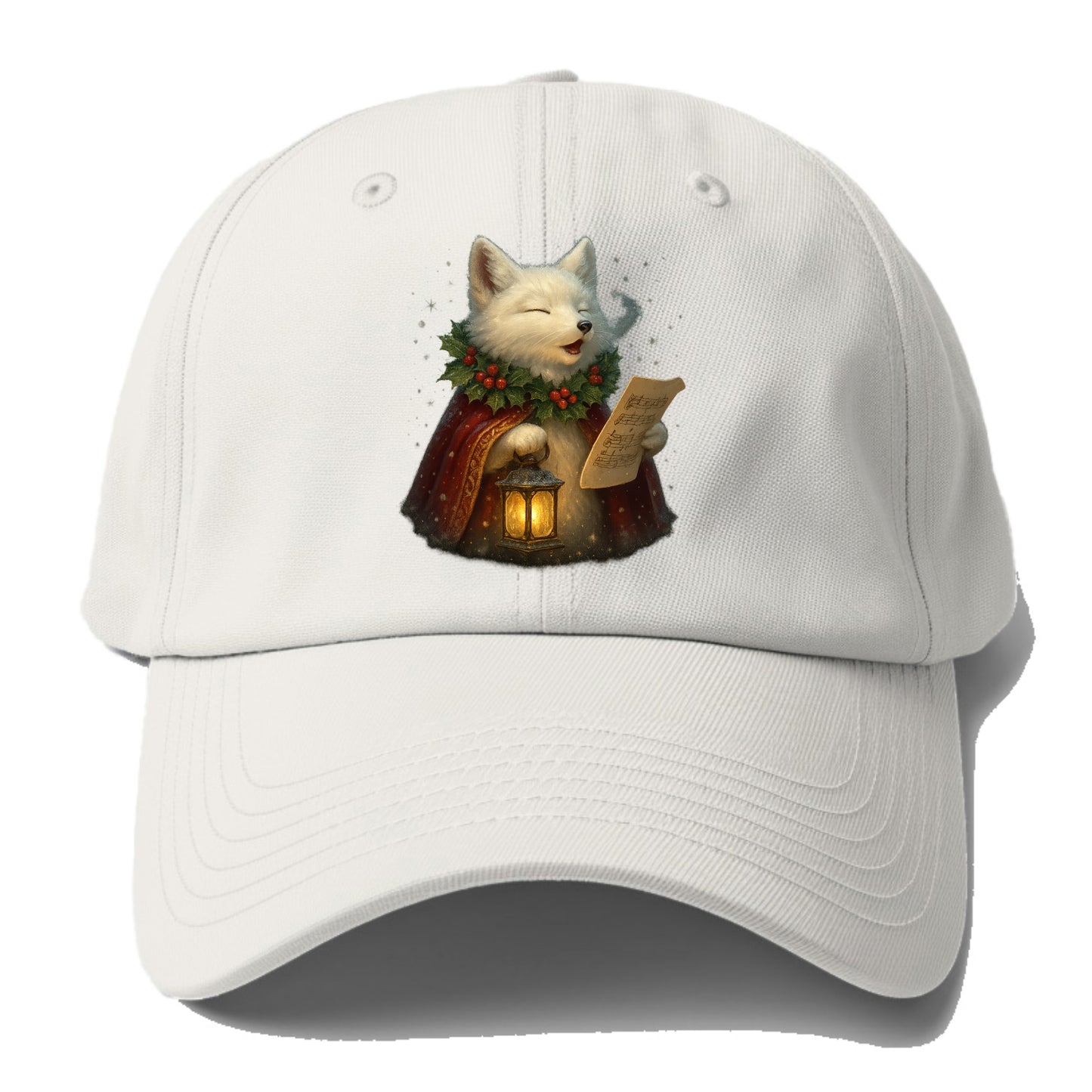 Snowbound Arctic Fox Caroler - Baseball Cap For Big Heads - Off White