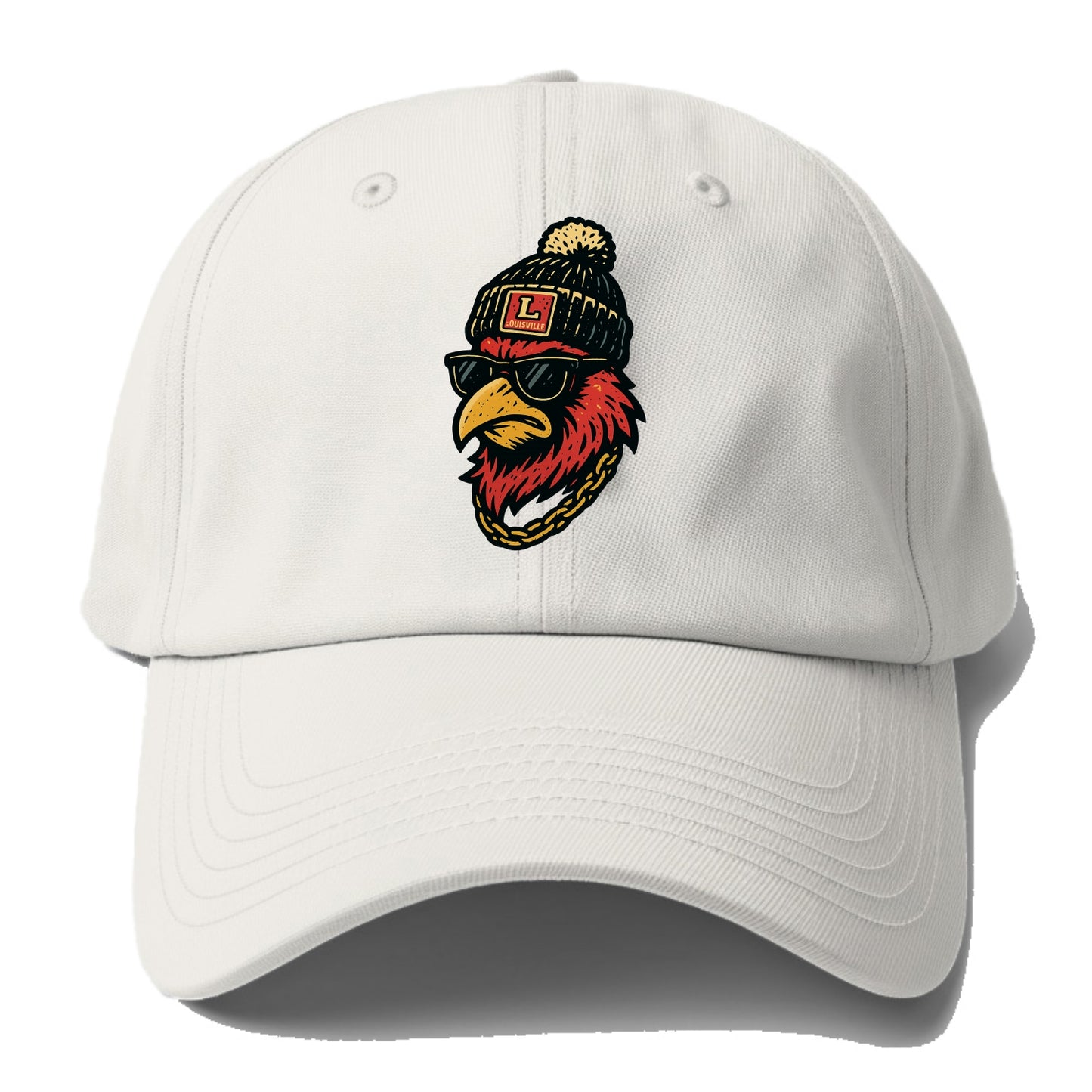 Louisville Cardinal wearing Louisville beanie with L patch - Baseball Cap - Off White