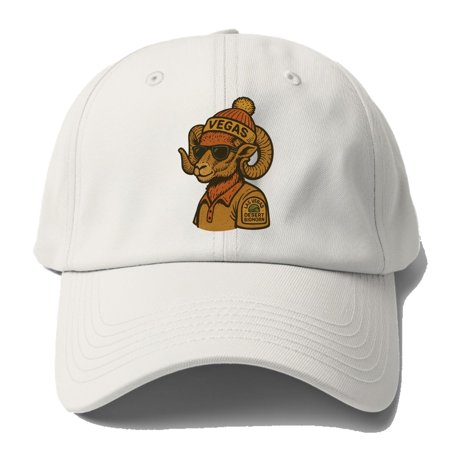 Las Vegas Desert Bighorn wearing Vegas beanie with pom pom and wayfarer sunglasses - Baseball Cap - Off White