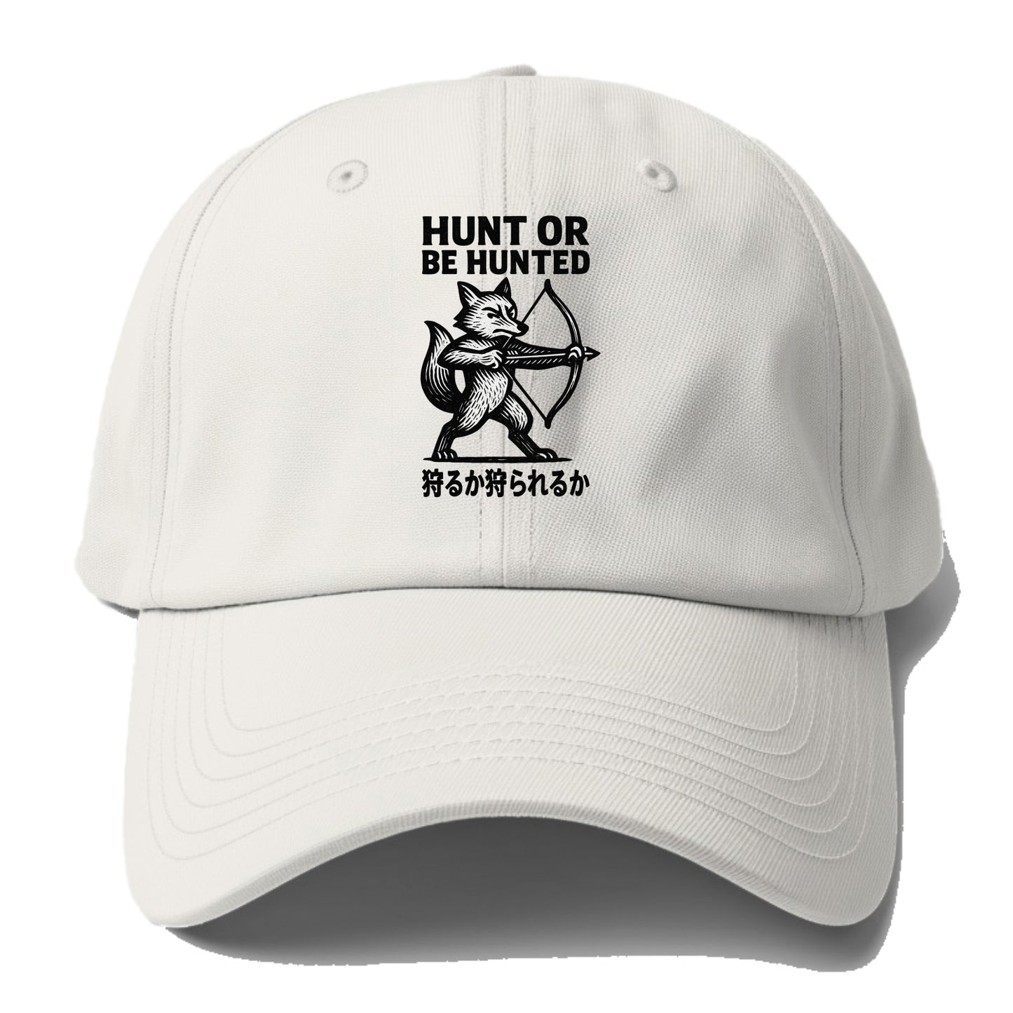 Hunt or Be Hunted - Fox drawing bow and Baseball Cap - Off White