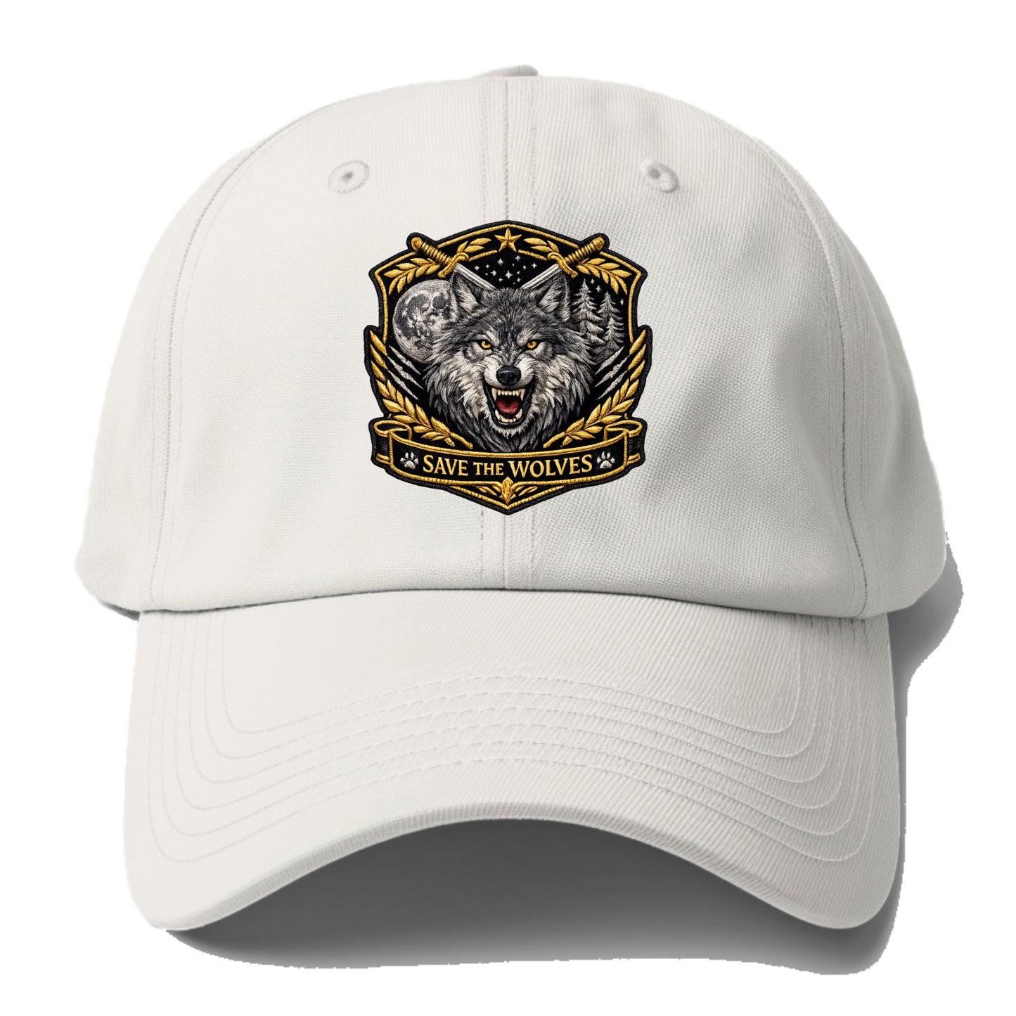 SAVE THE WOLVES - wolf moon in gray , predator protection - Baseball Cap - Off White