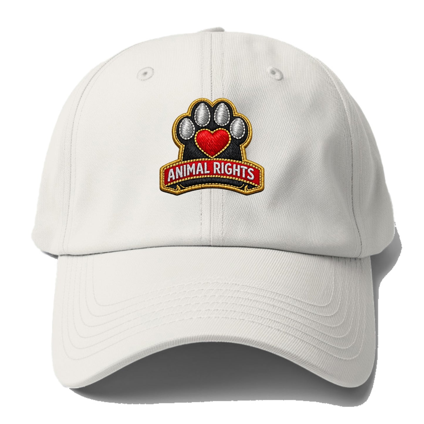 ANIMAL RIGHTS - raised paw with heart in red , advocacy - Baseball Cap - Off White