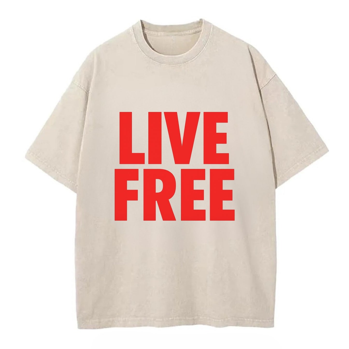 Bold typography design - "LIVE FREE" - unrestricted living - Vintage T-shirt - Off White