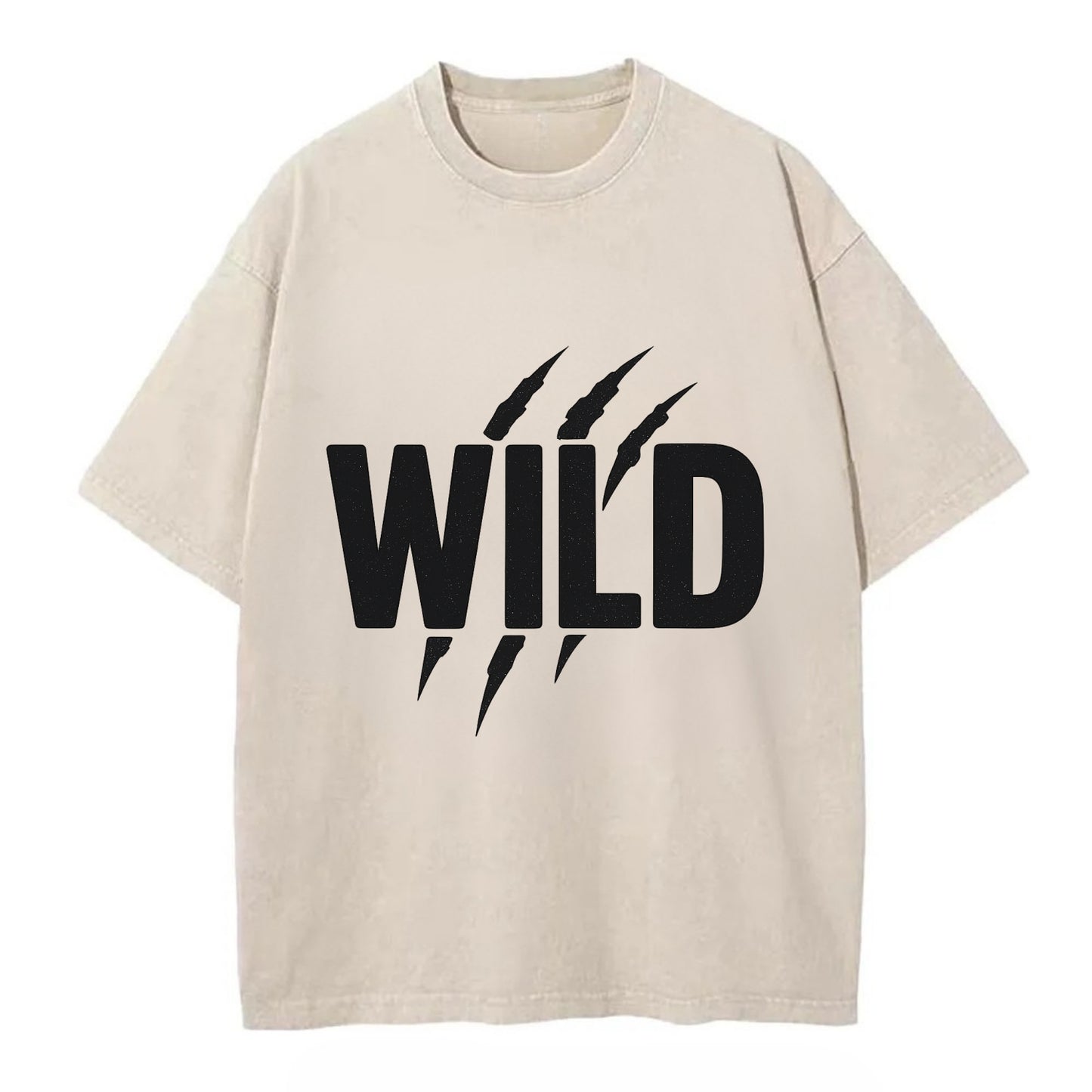 Bold typography design - "WILD" - untamed, natural, free - Vintage T-shirt - Off White