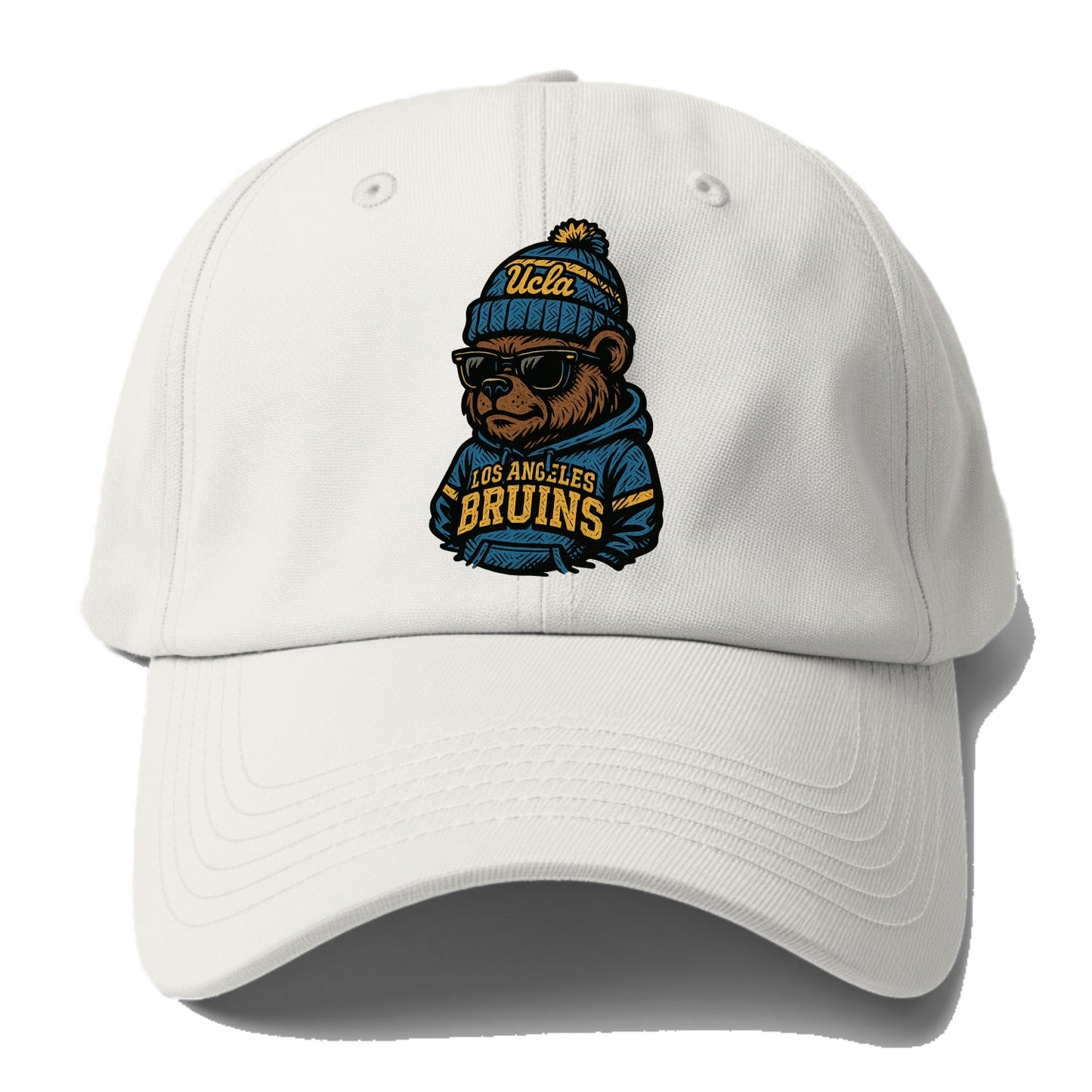 Los Angeles Bruin wearing UCLA beanie with script patch - Baseball Cap For Big Heads - Off White