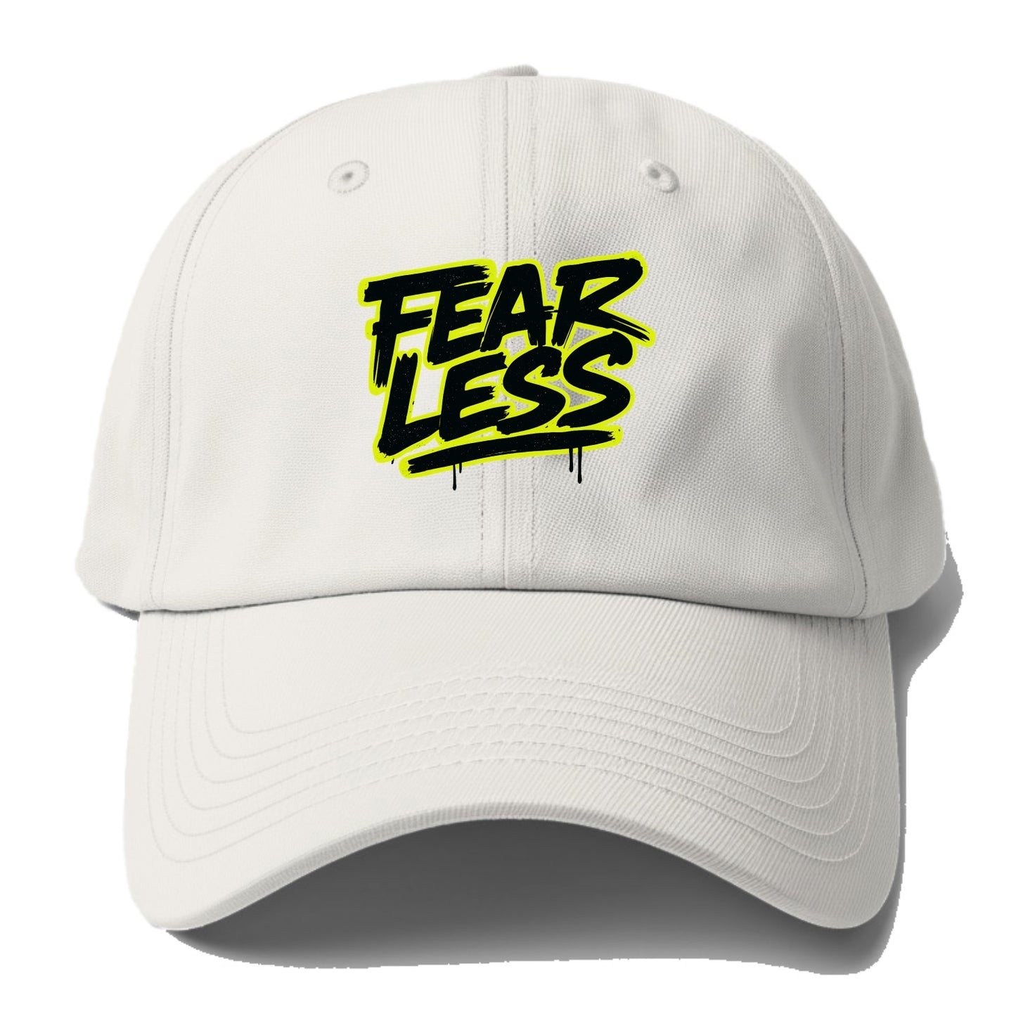 Bold typography design - "FEARLESS" - courage, bravery, facing challenges head on - Baseball Cap - Off White