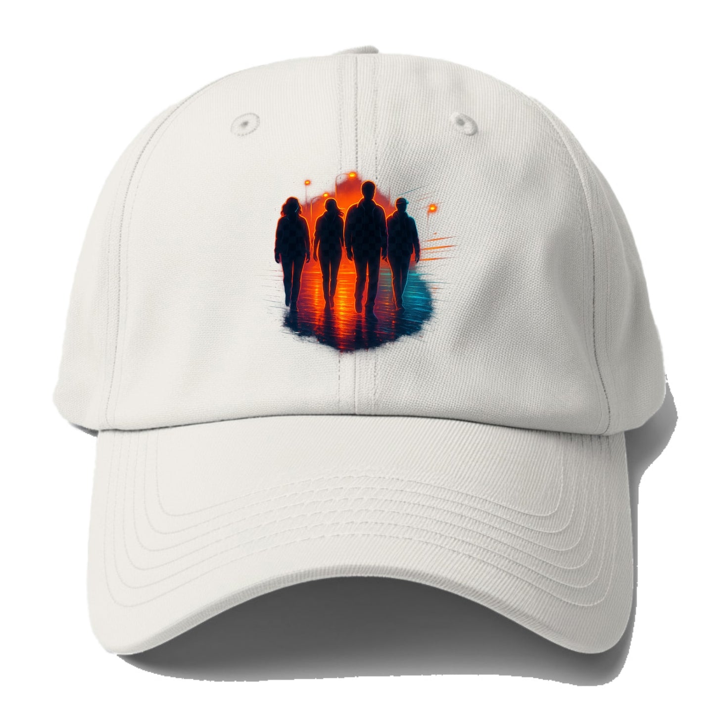 gang of silhouettes walking together at sunset by the beach - Baseball Cap For Big Heads - Off White