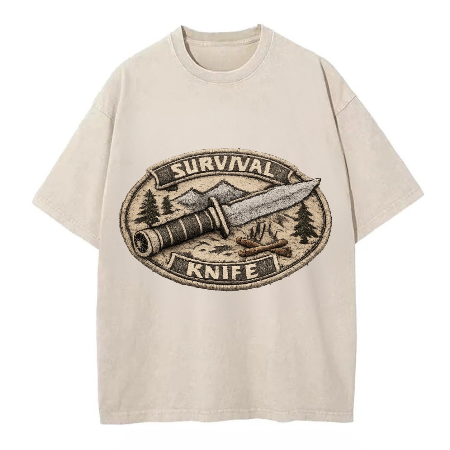 SURVIVAL KNIFE - fixed blade with compass in silver and black , bushcraft - Vintage T-shirt - Off White