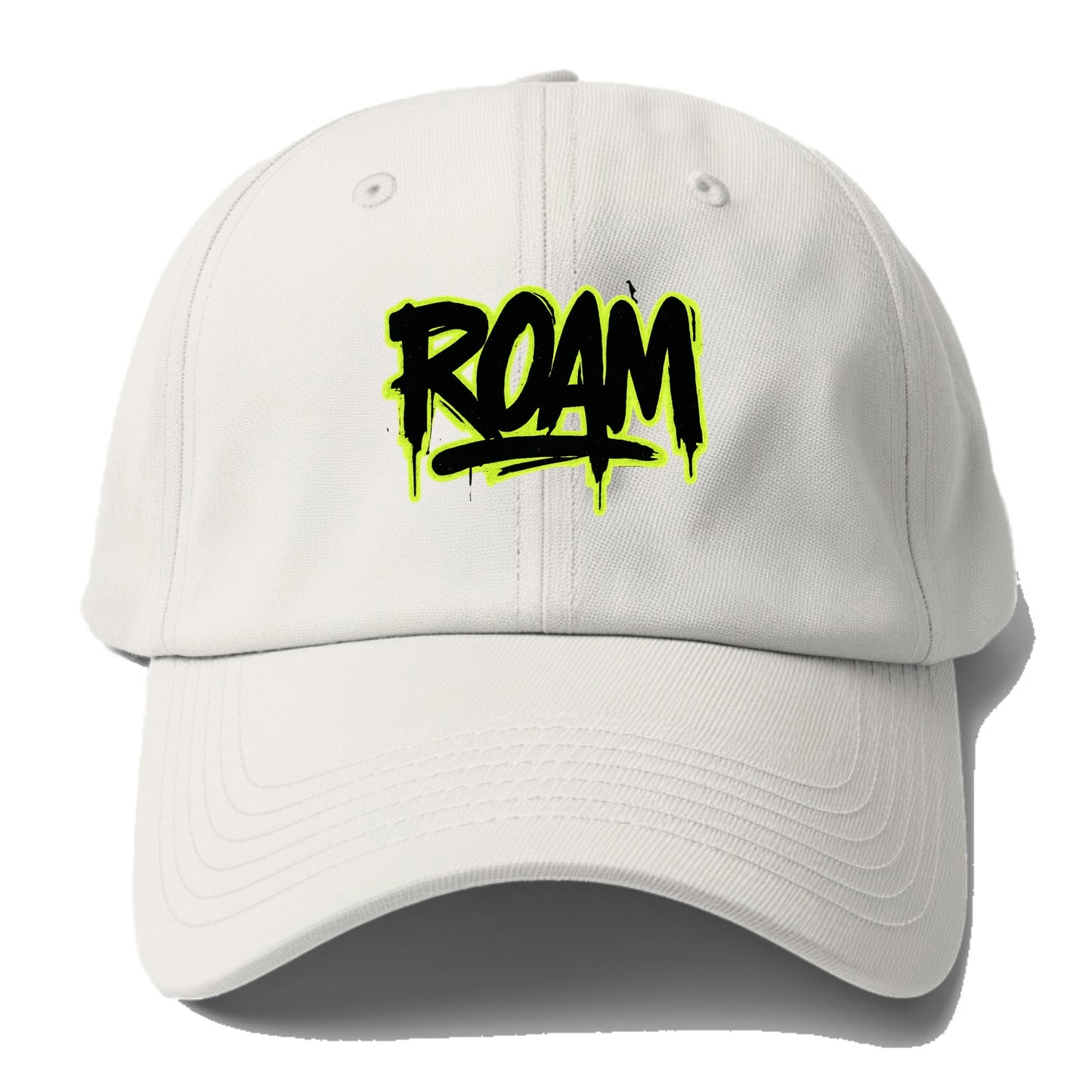 Bold typography design - "ROAM" - wander freely, no destination needed - Baseball Cap For Big Heads - Off White