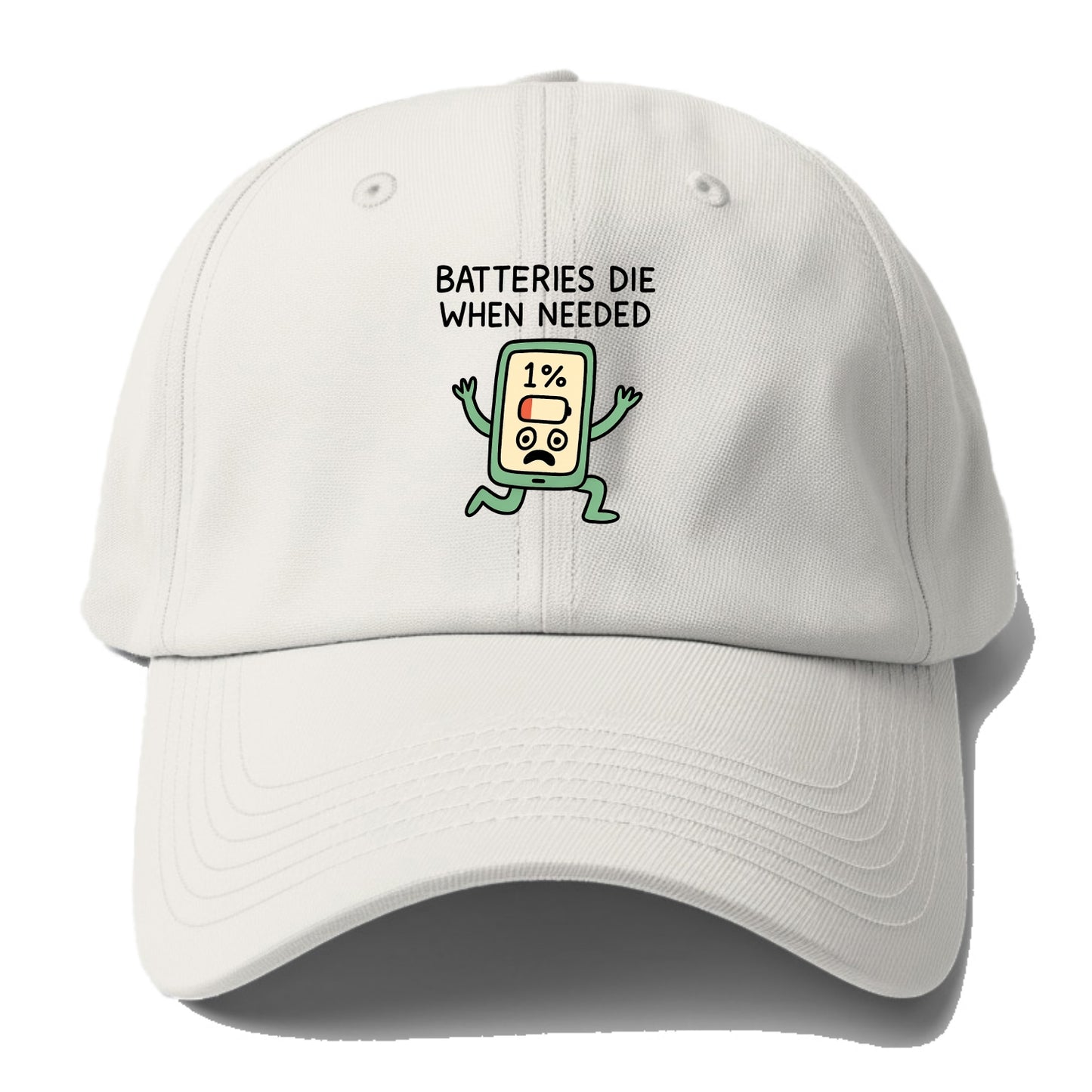 BATTERIES DIE WHEN NEEDED | Phone at 1% panicking - Baseball Cap - Off White