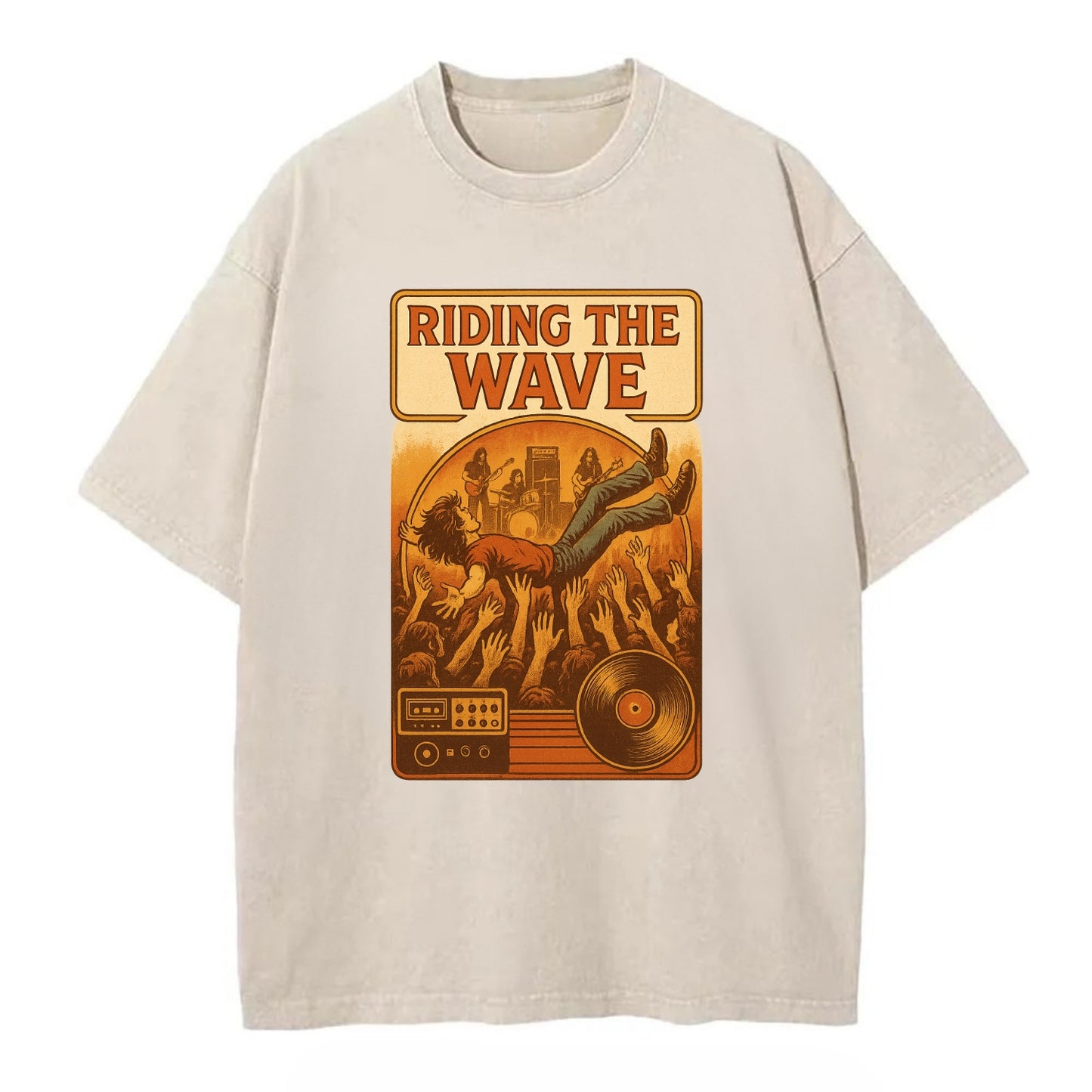 Crowd surfing at packed concert - "Riding the Wave" - concert energy - Vintage T-shirt - Off White
