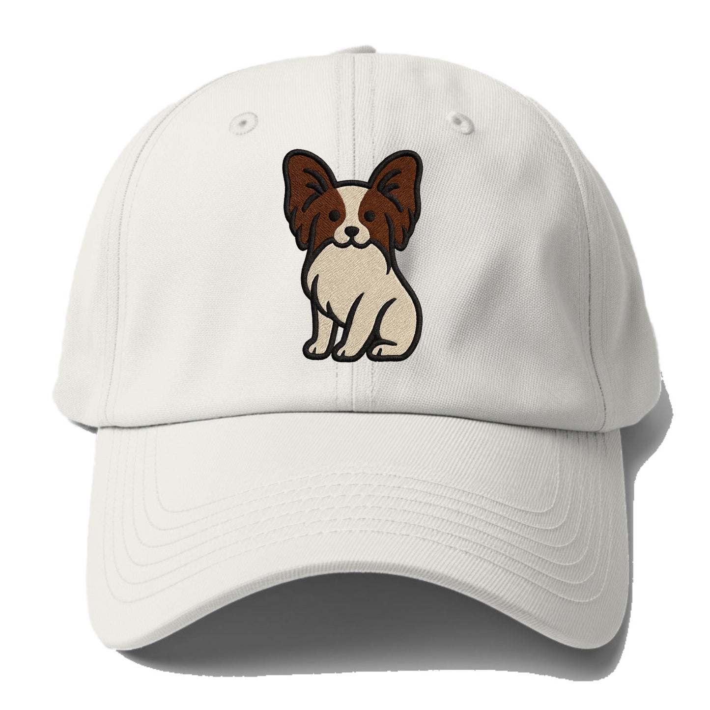 Papillon - White with brown ears sitting Baseball Cap - Off White