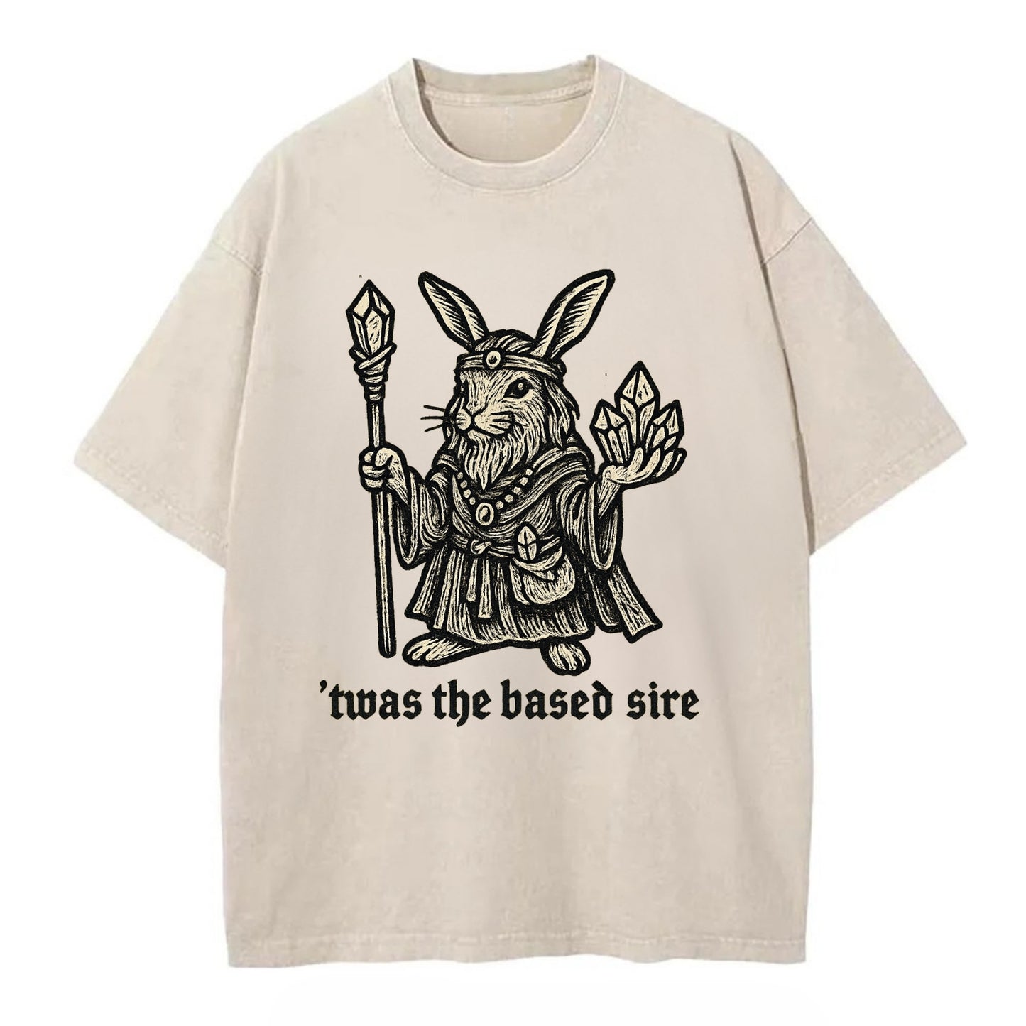 Crystals Healing Hippie Rabbit - Vintage T-shirt - Off White