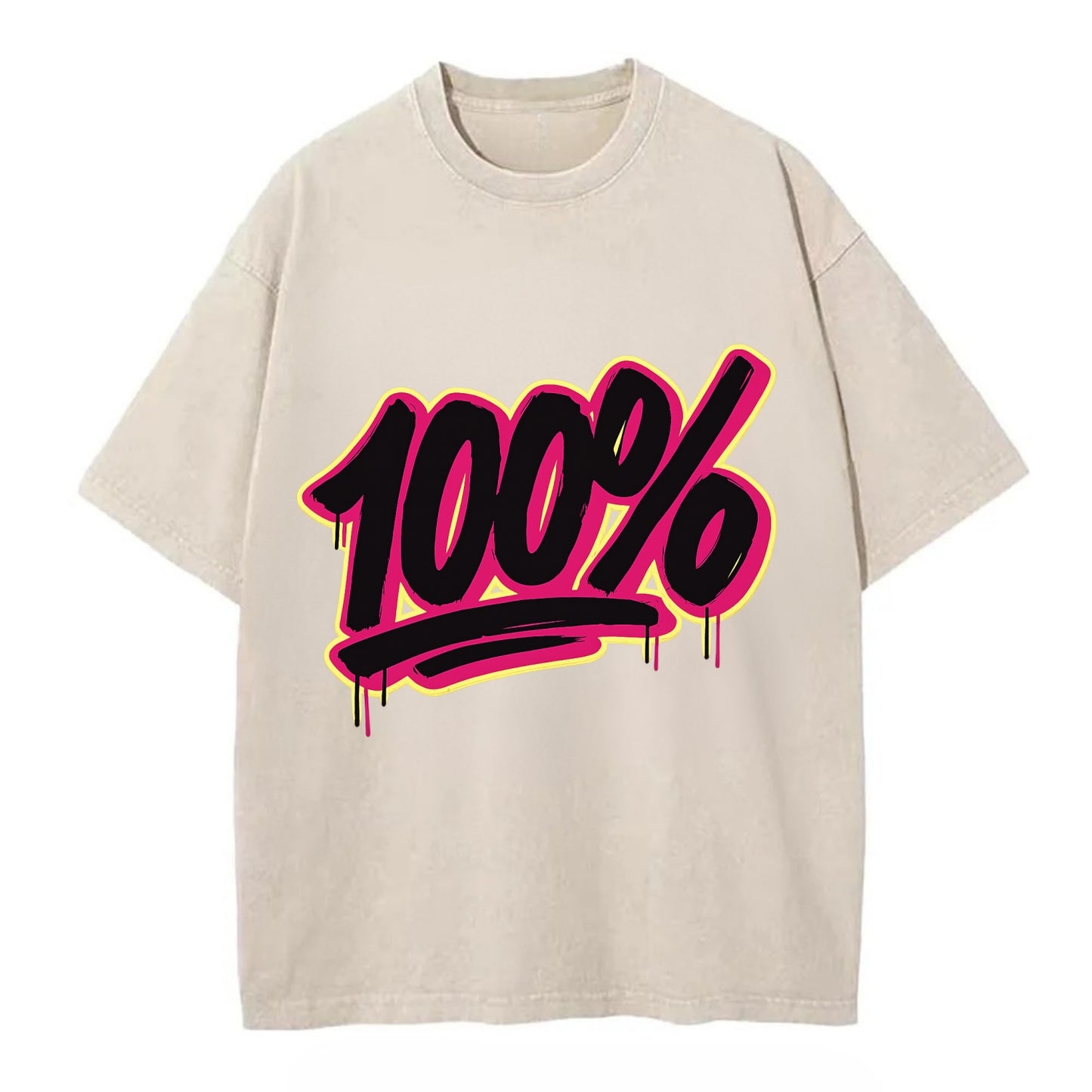 Bold typography design - "100%" - all in, fully committed - Vintage T-shirt - Off White