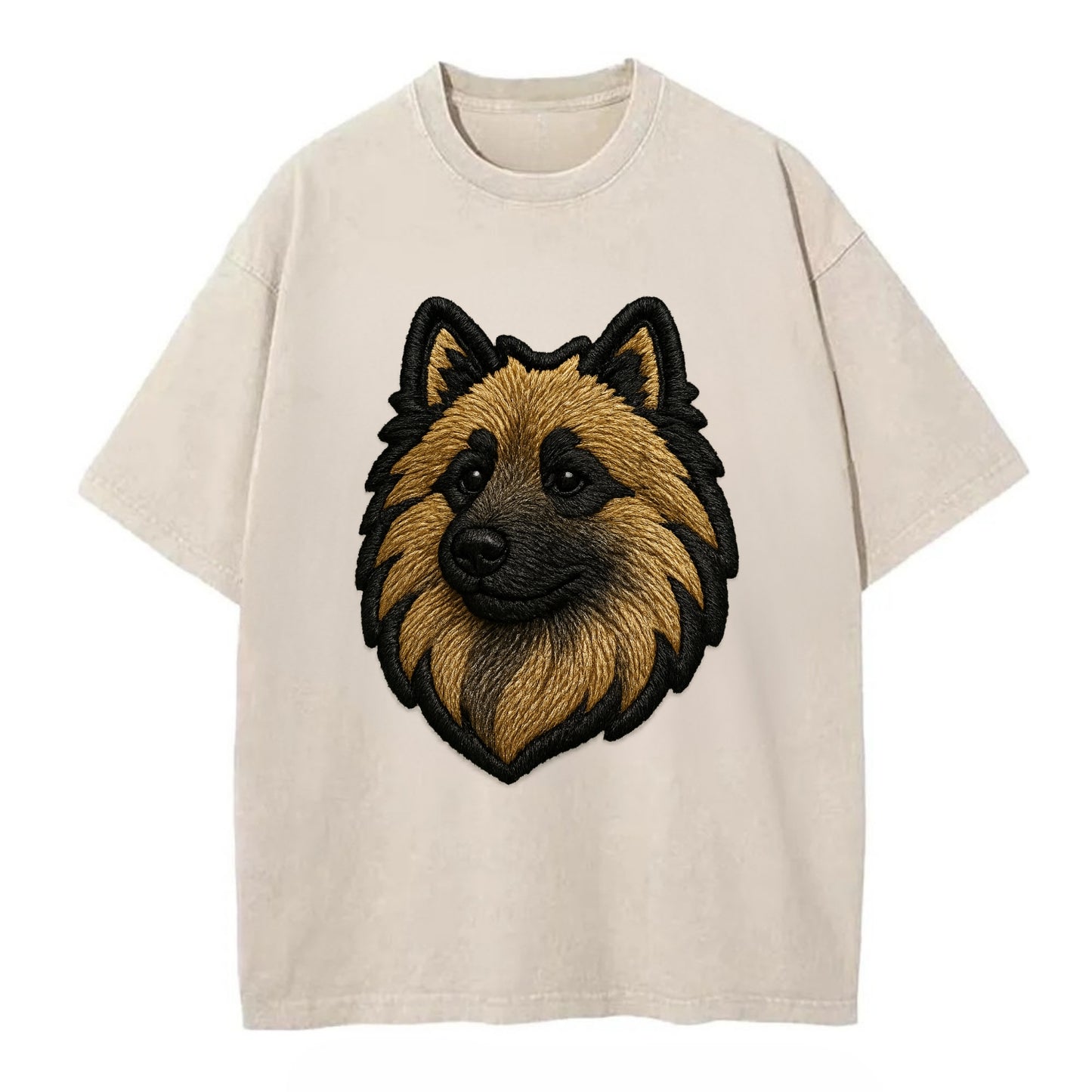 Keeshond - Contemporary spitz logo with - Vintage T-shirt - Off White