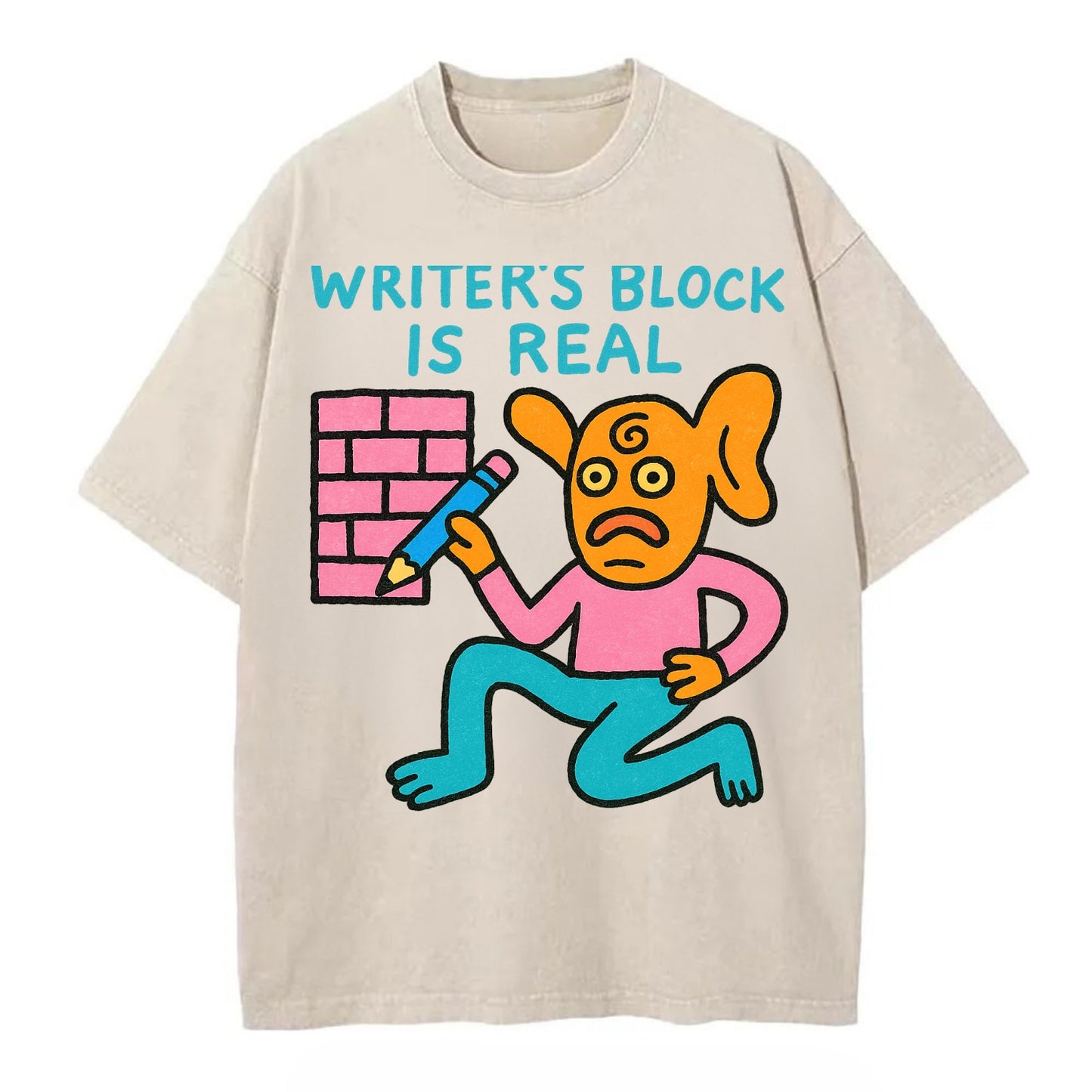 WRITERS BLOCK IS REAL | Brick wall with pencil - Vintage T-shirt - Off White