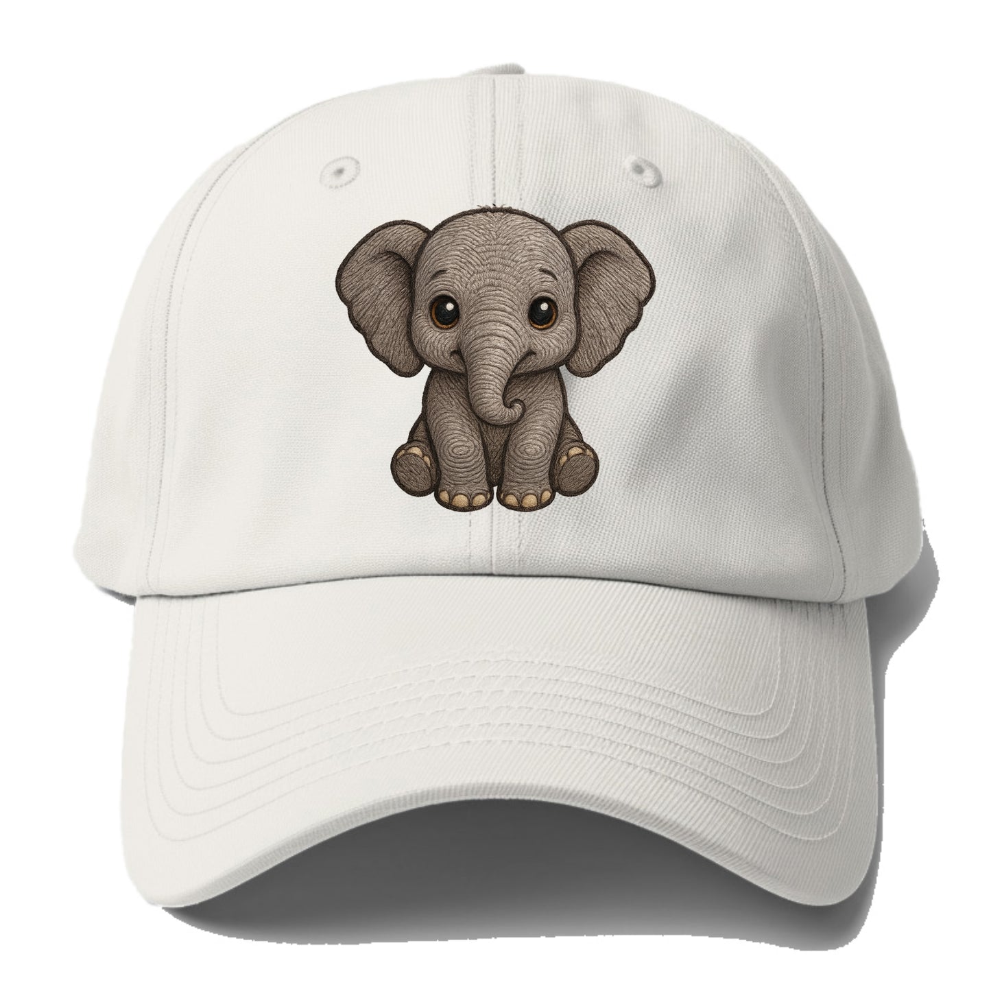 Baby Elephant - gray wrinkly, tiny trunk, large floppy ears, kind dark eyes, - Baseball Cap - Off White