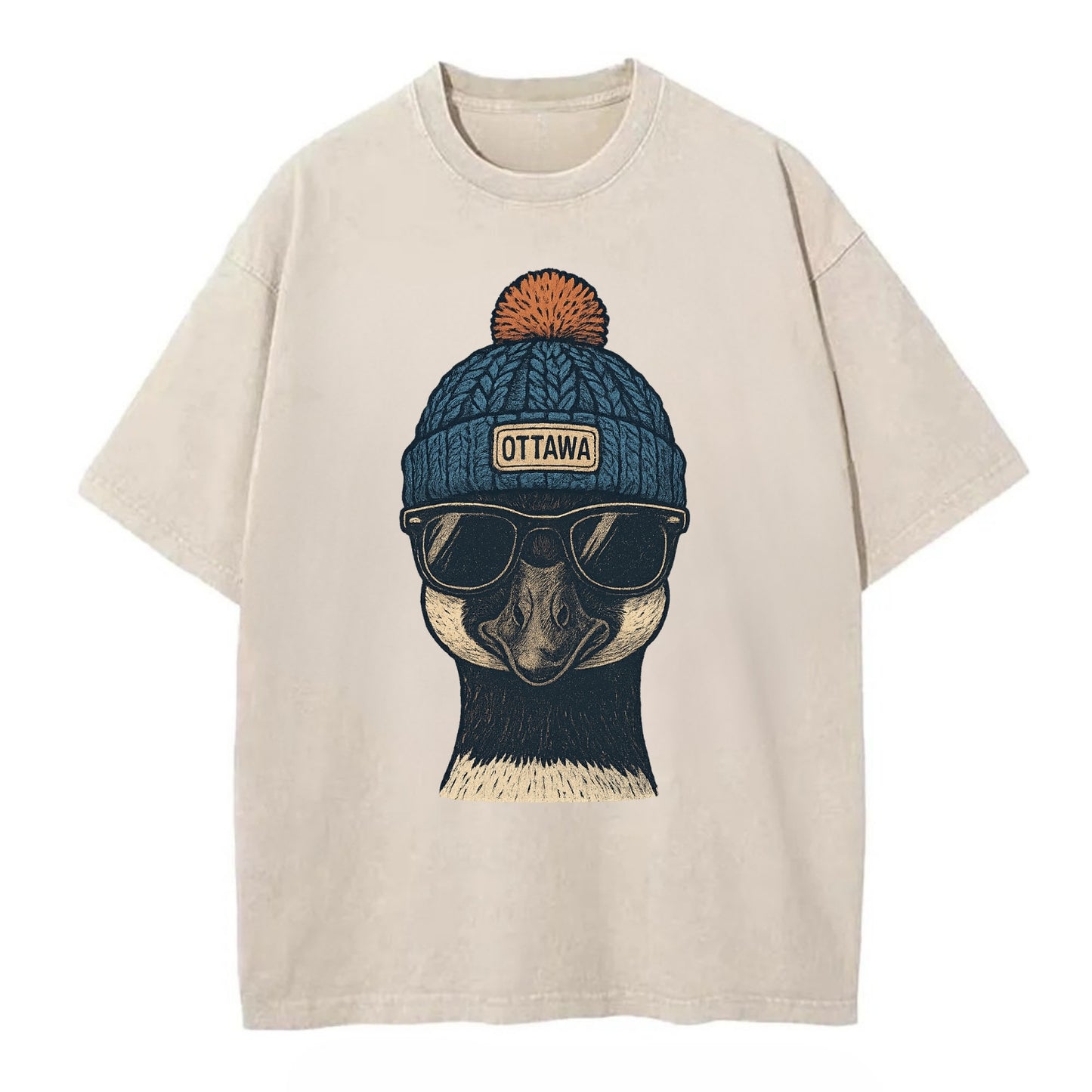Ottawa Canadian Goose wearing Ottawa bea - Vintage T-shirt - Off White