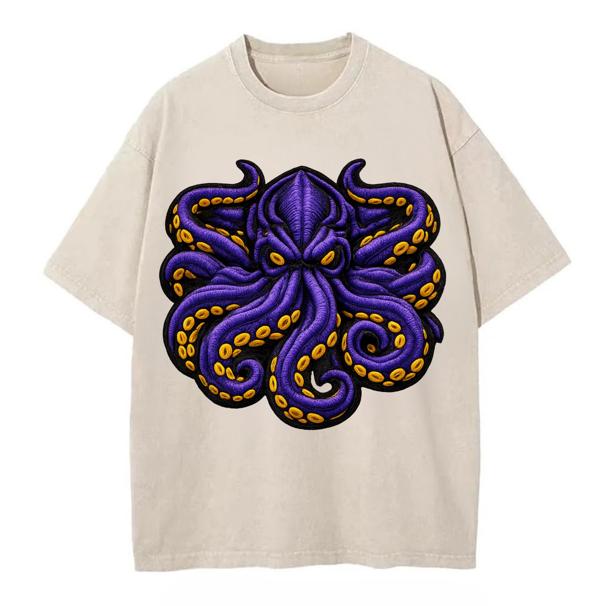 KRAKEN TENTACLES - sea monster in purple and black , deep sea - Vintage T-shirt - Off White