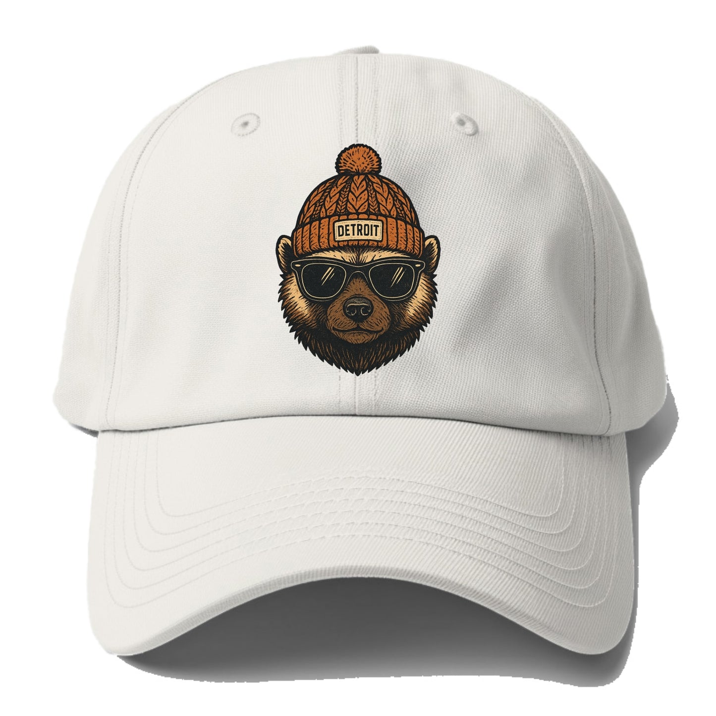 Detroit Wolverine wearing Detroit beanie with pom pom and wayfarer sunglasses - Baseball Cap - Off White