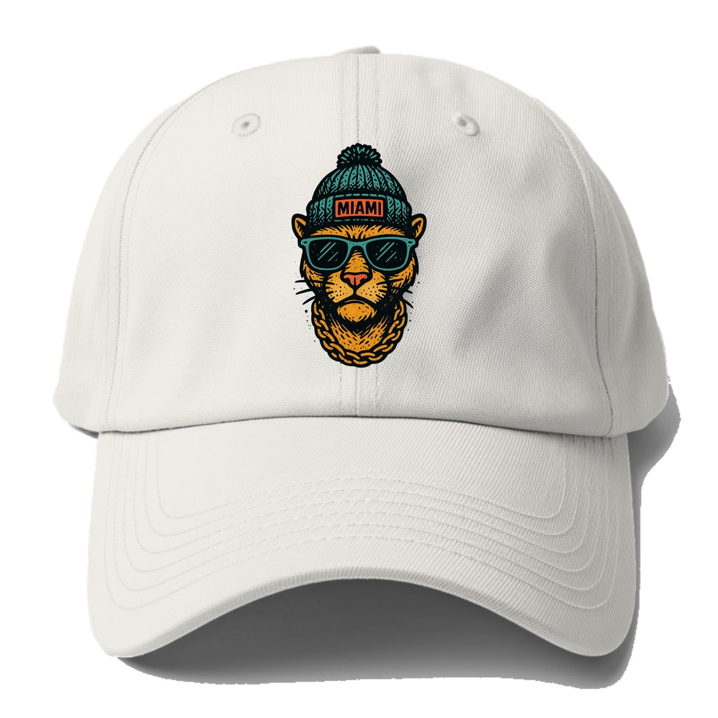 Florida Panther wearing Miami beanie with pom pom and wayfarer sunglasses - Baseball Cap - Off White
