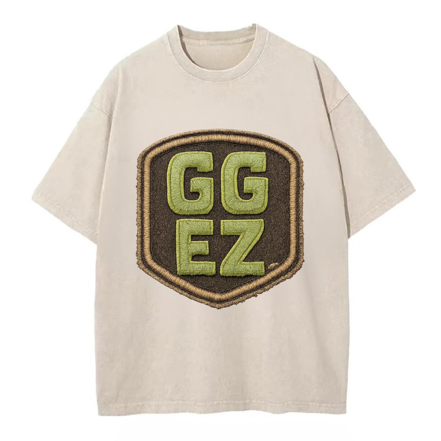GG EZ - victory text in neon green , easy win - Vintage T-shirt - Off White