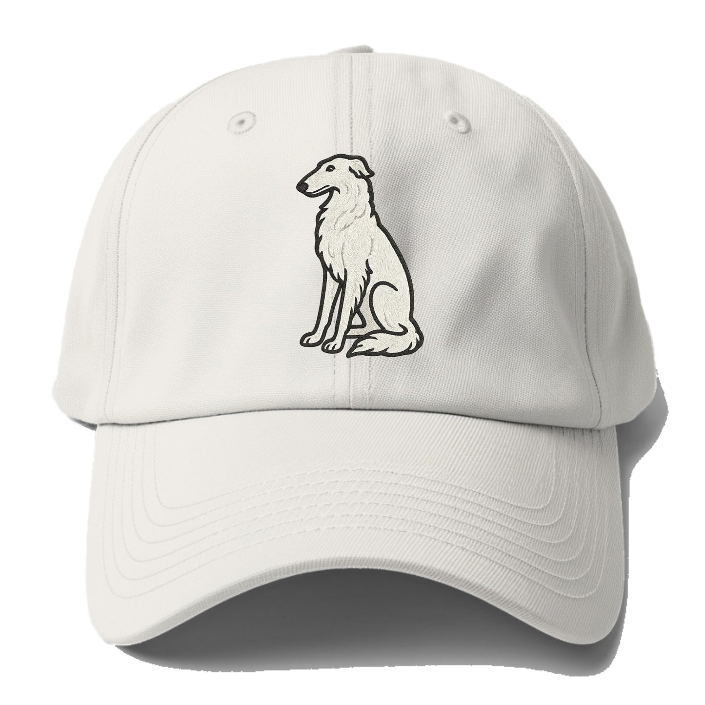 Borzoi - White embroidered sitting pose - Baseball Cap - Off White