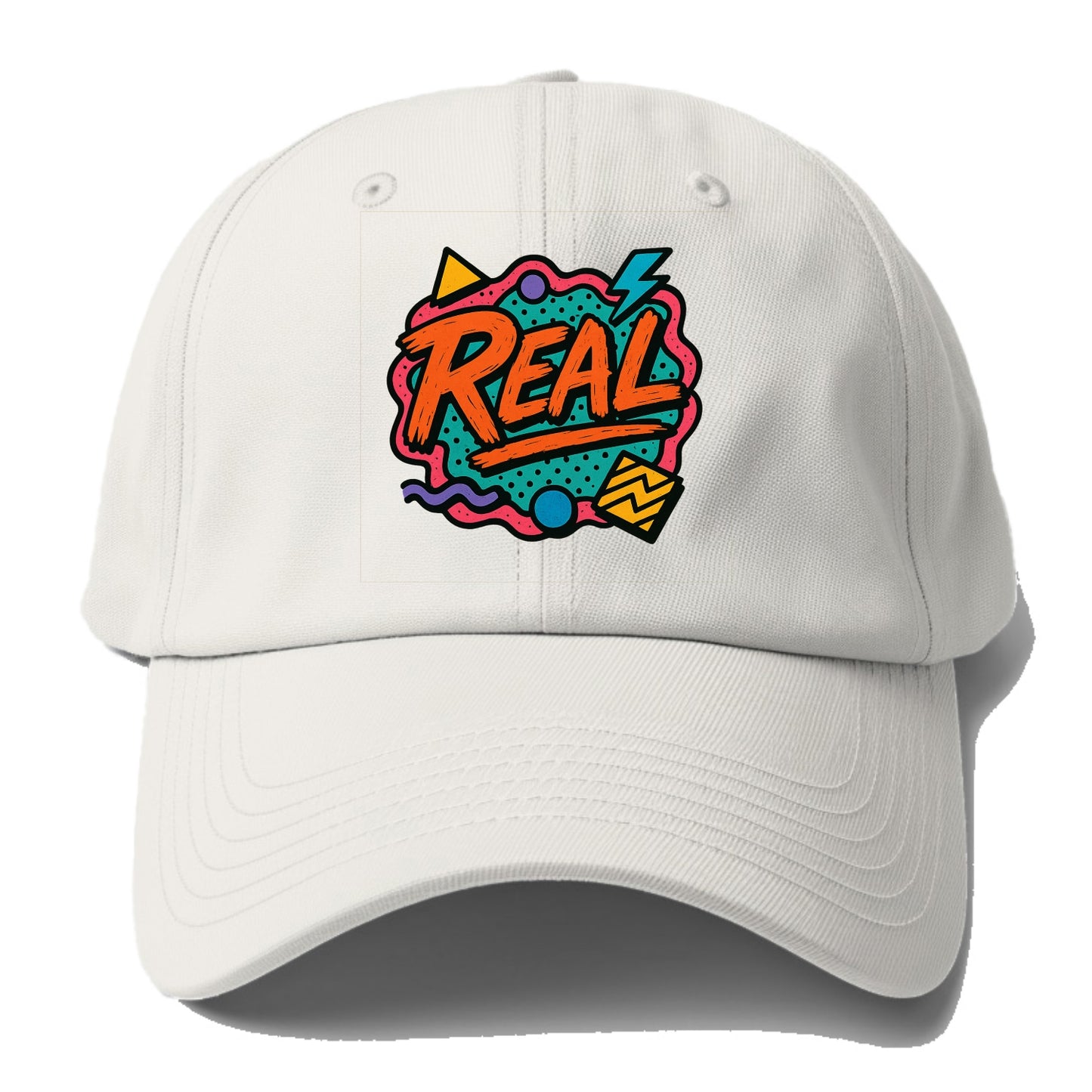 Imperfect brush strokes spelling "Real" - authenticity over perfection, raw and - Baseball Cap - Off White