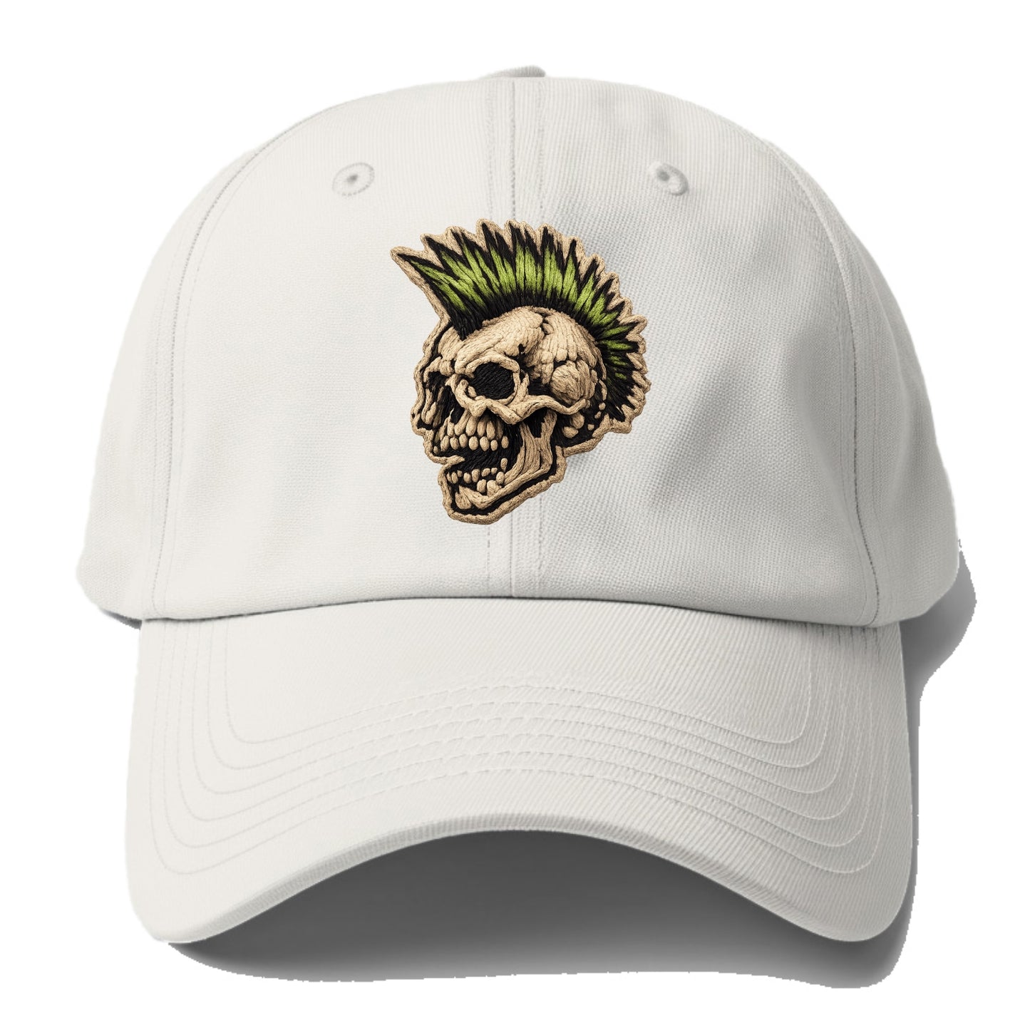 MOHAWK SKULL - punk skull with mohawk in neon green and black , punk - Baseball Cap For Big Heads - Off White