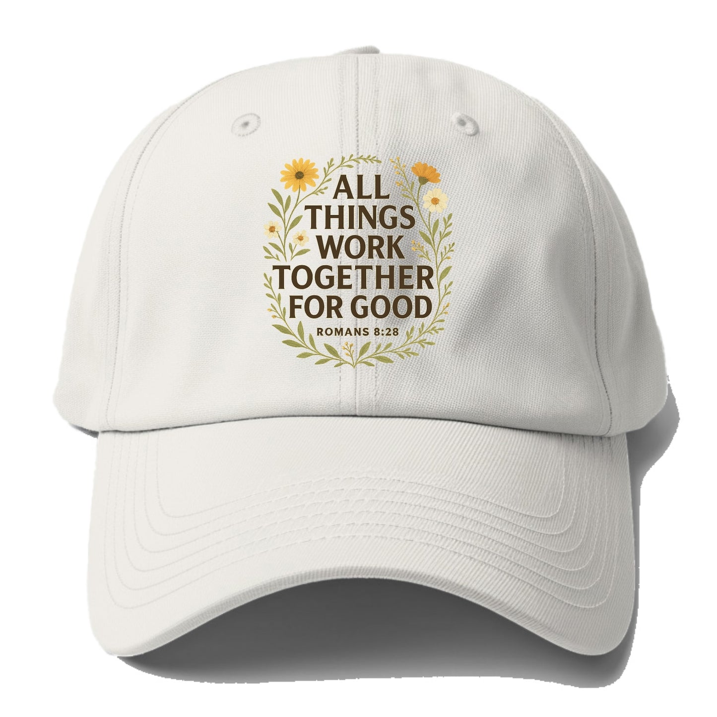 Romans 8:28 Flowers - Baseball Cap - Off White