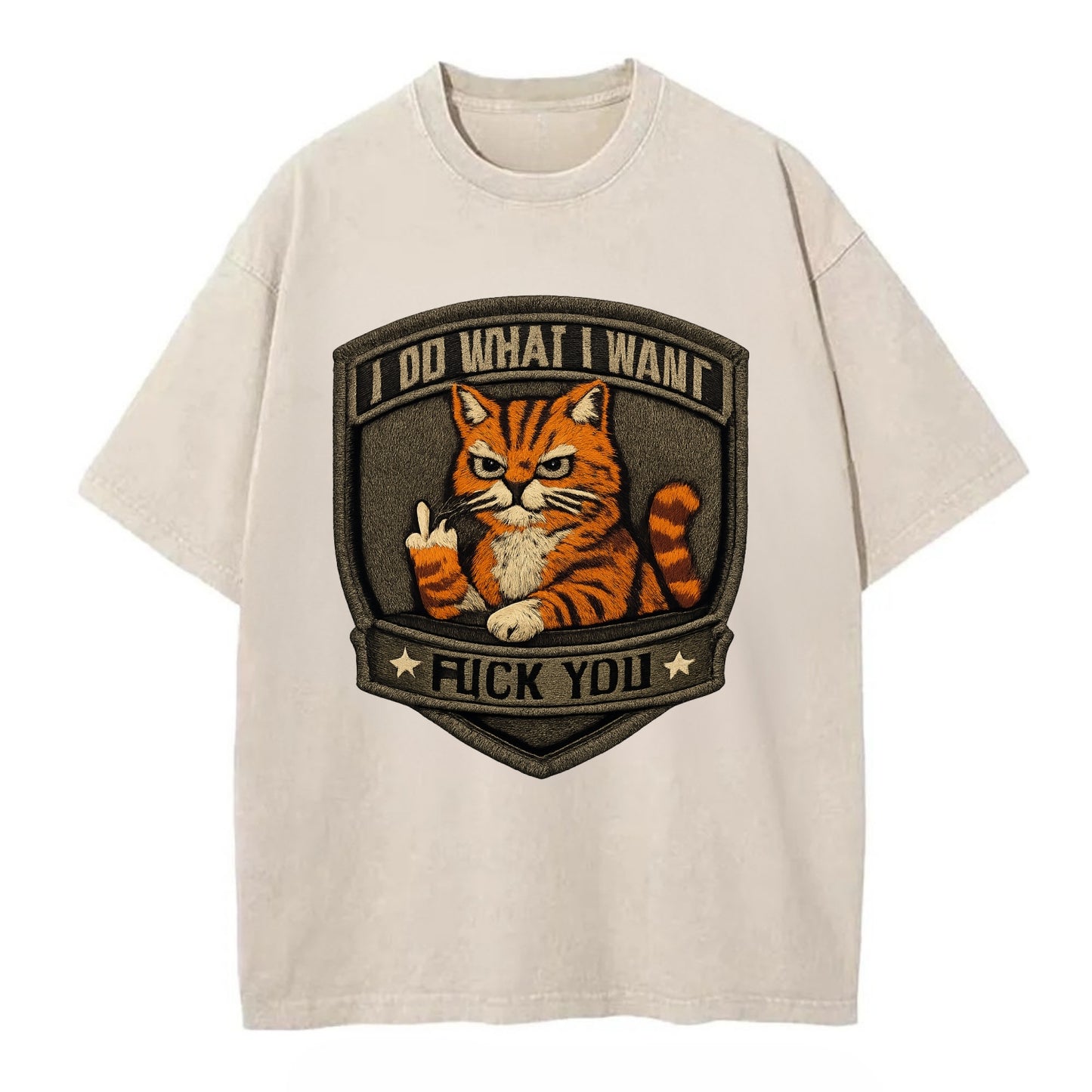 I DO WHAT I WANT CAT - sassy cat in orange , feline attitude - Vintage T-shirt - Off White