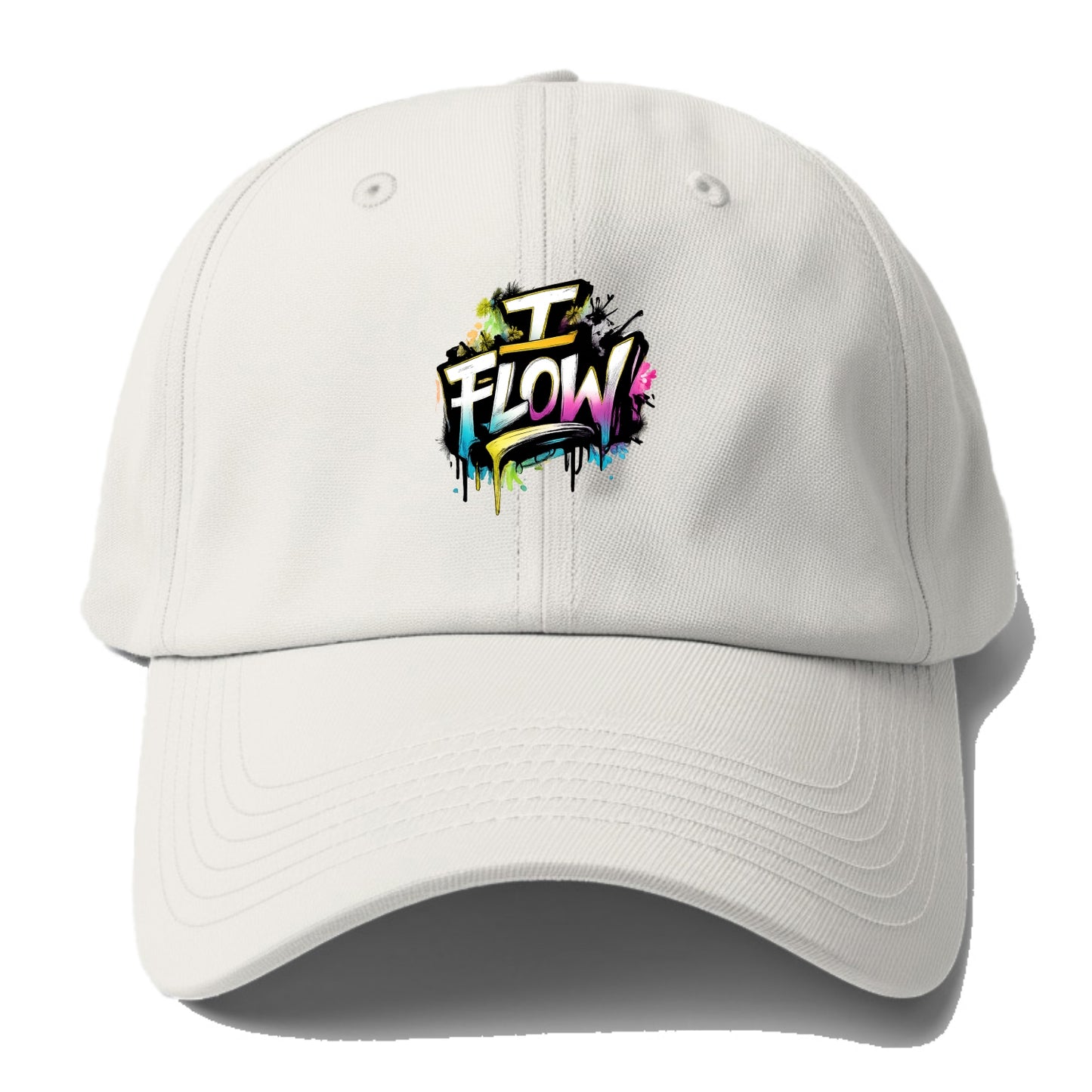 Bold typography design - "I FLOW" - going with life, easy movement - Baseball Cap - Off White