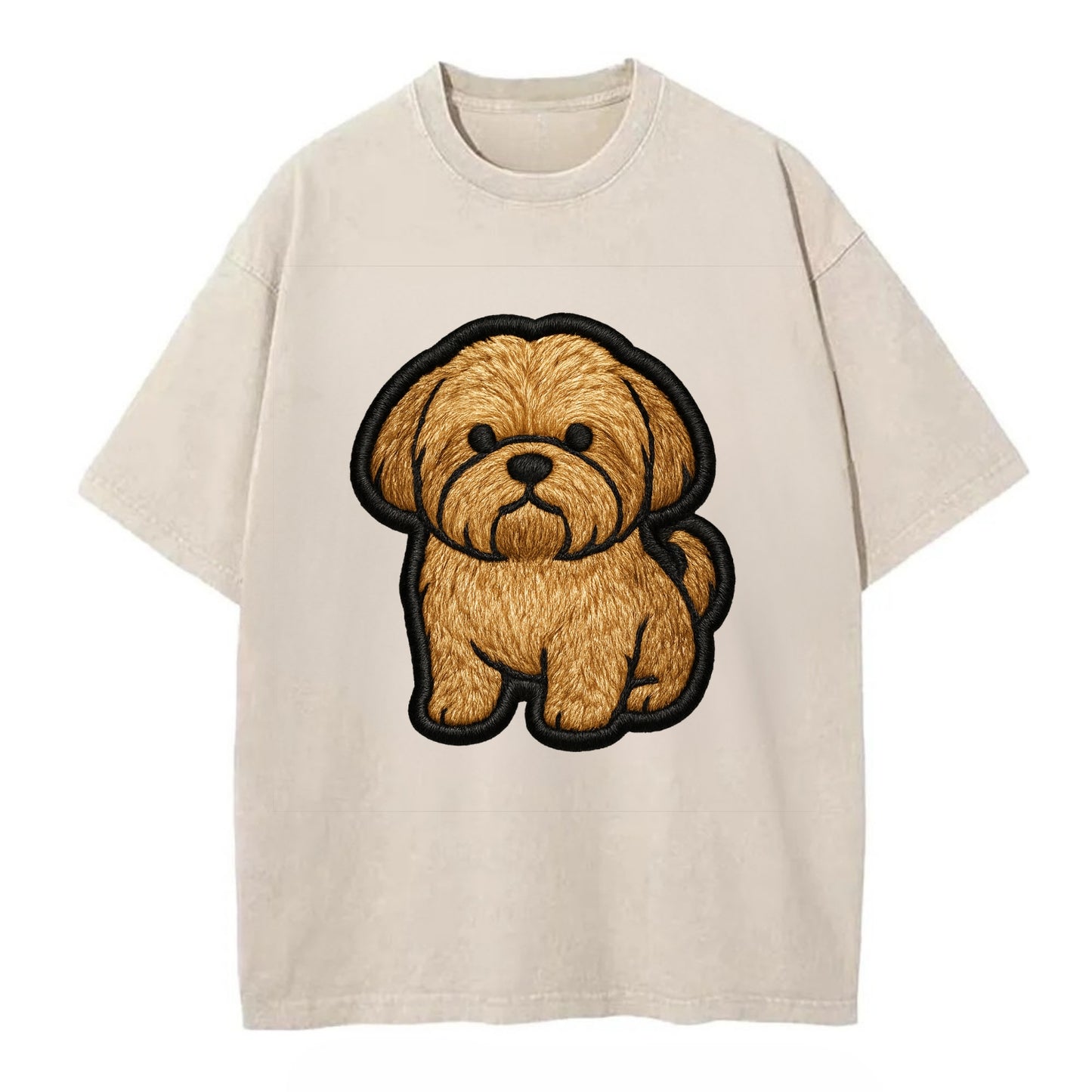 Shih Tzu - Minimalist fluffy design with - Vintage T-shirt - Off White