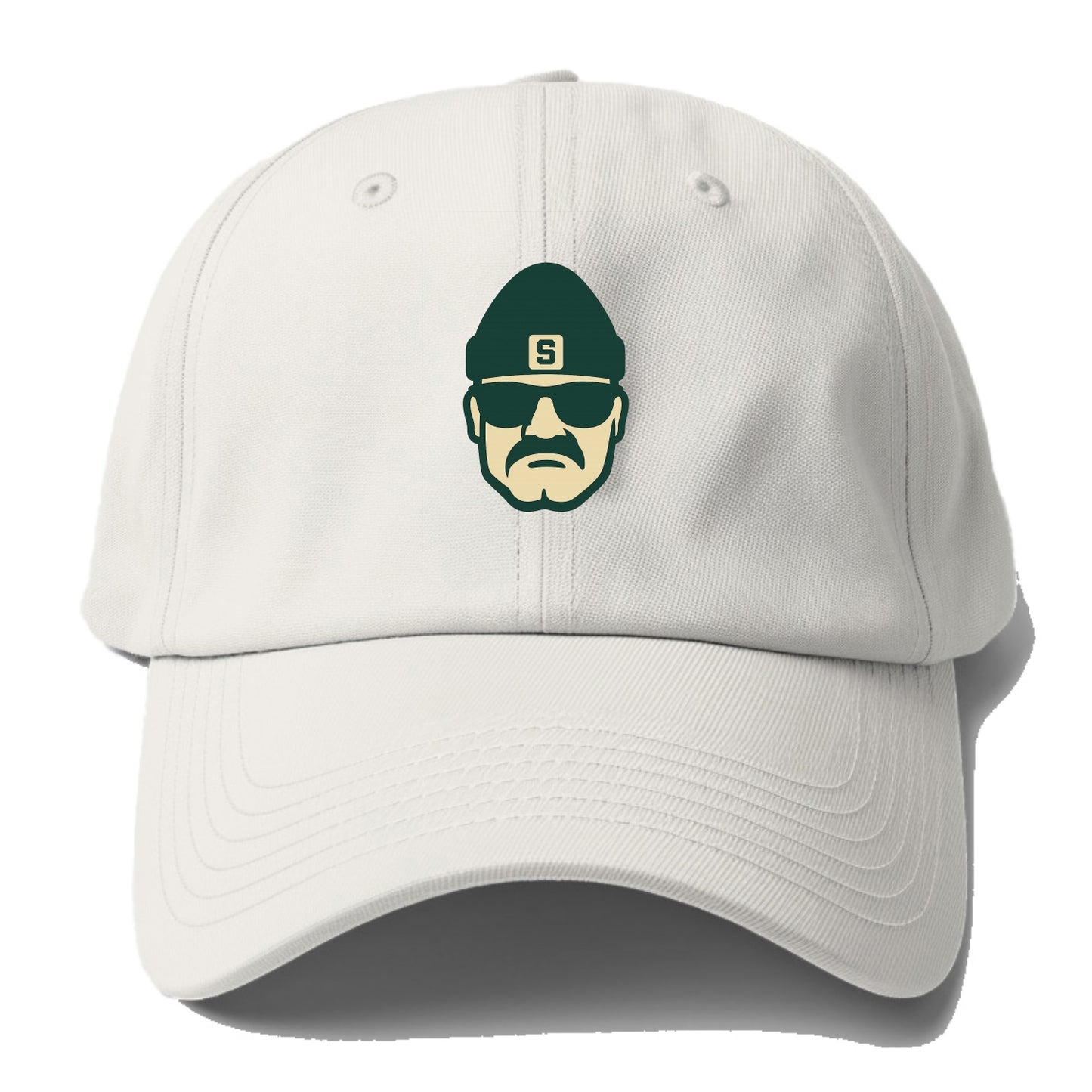 East Lansing Spartan wearing Michigan State beanie with S patch - Baseball Cap - Off White