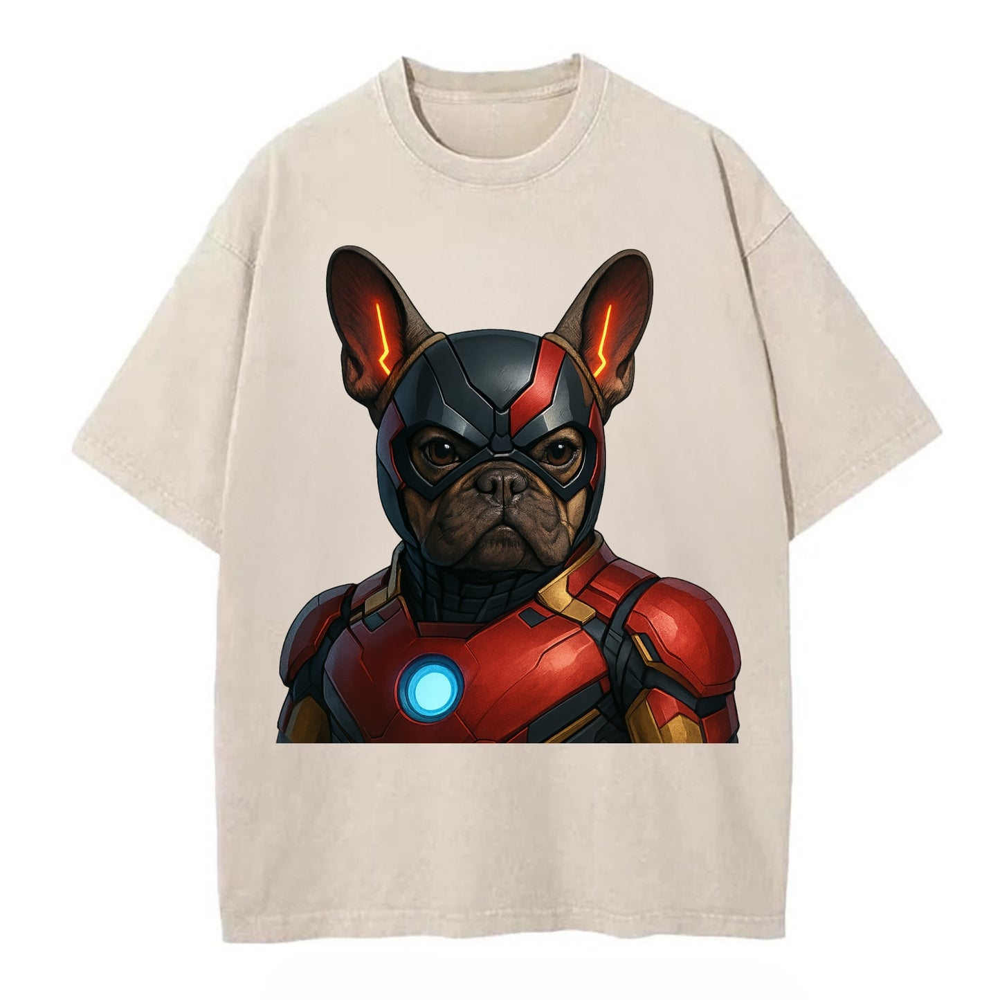 French Bulldog Iron Man - Vintage T-shirt - Off White