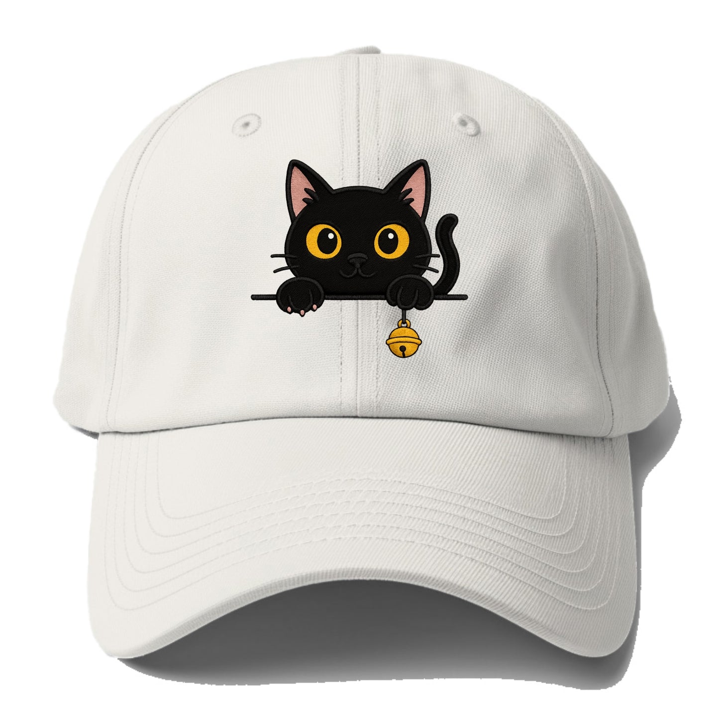 Midnight the black cat leaning sideways with chin resting on left paw. - Baseball Cap - Off White