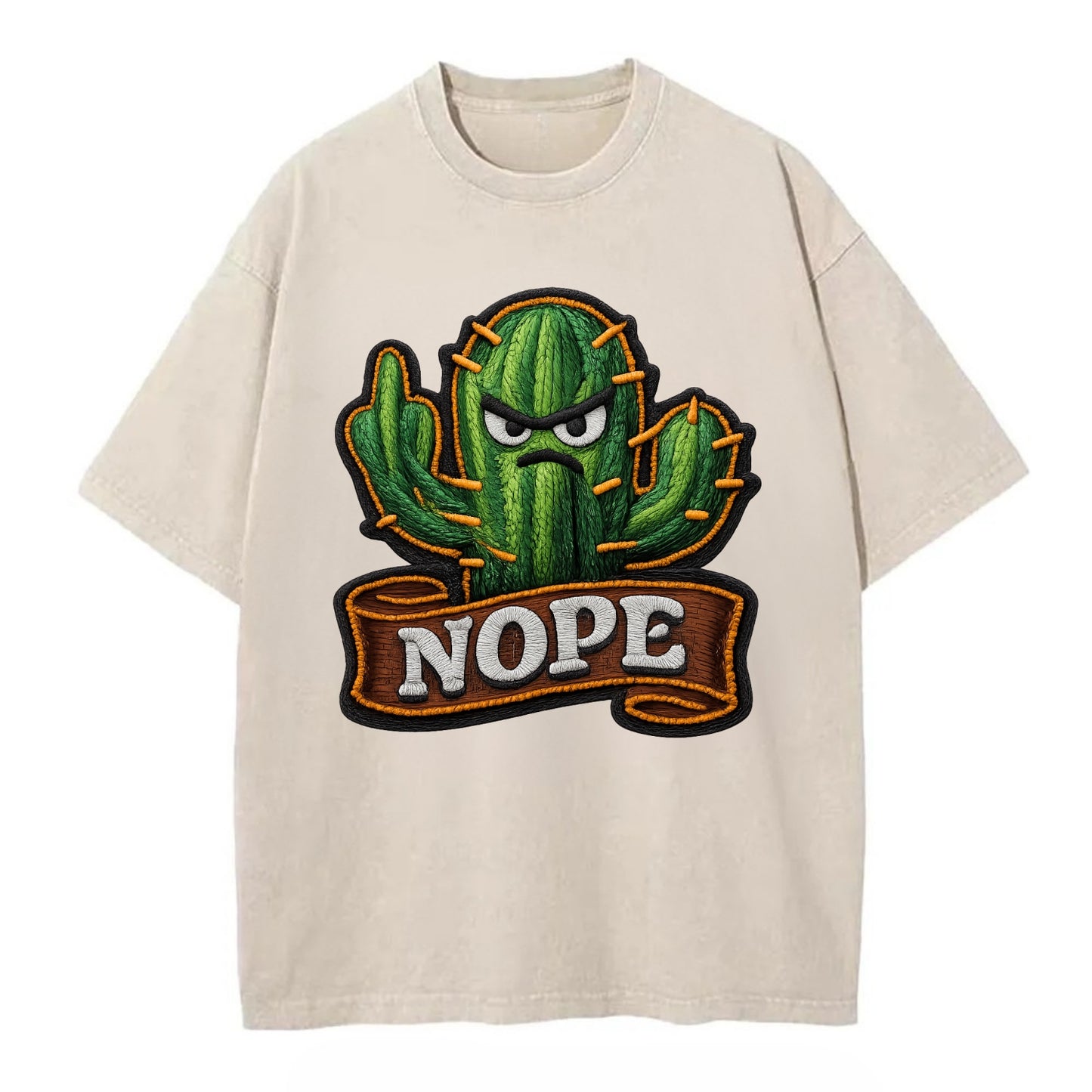 NOPE CACTUS - cactus with attitude in green , prickly personality - Vintage T-shirt - Off White