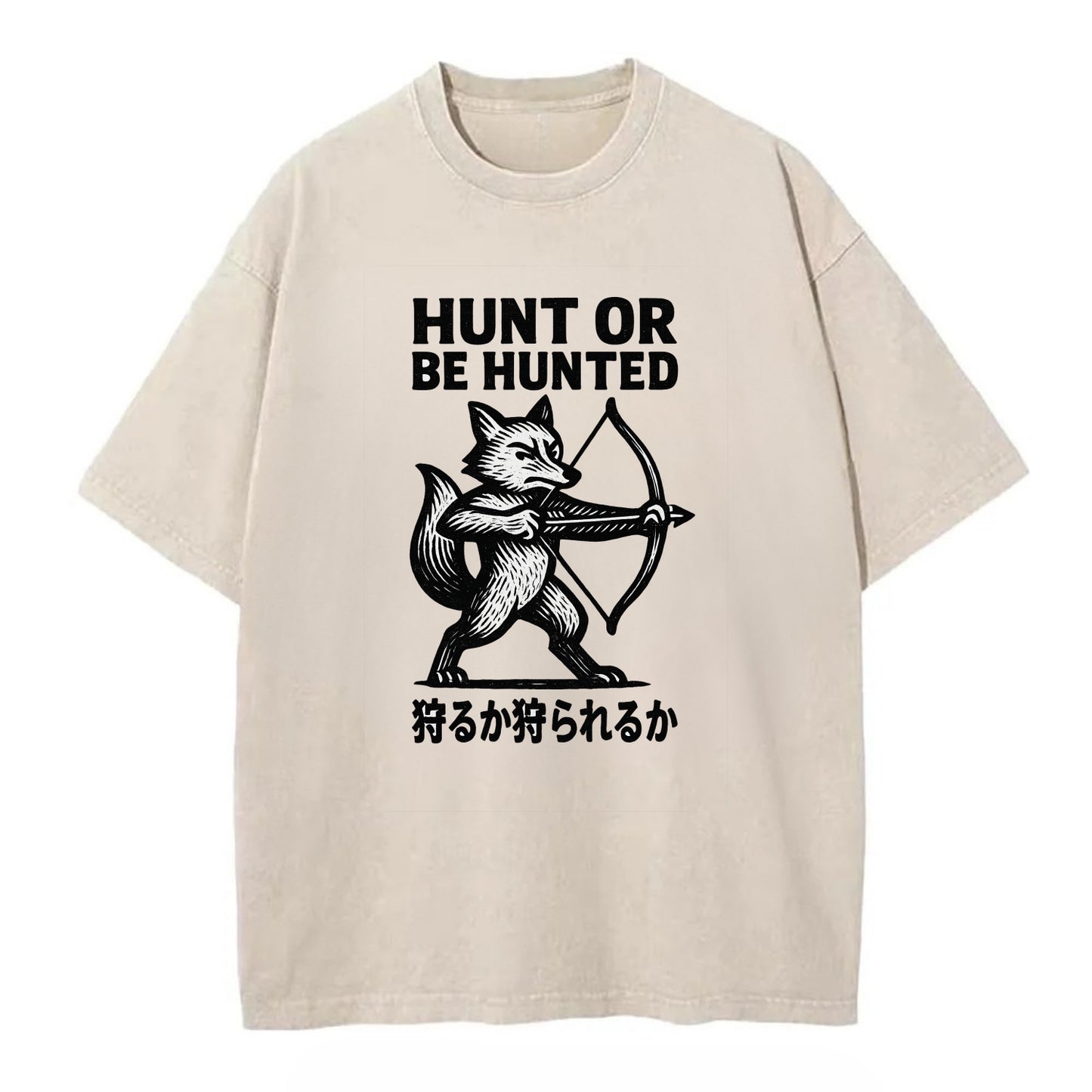 Hunt or Be Hunted - Fox drawing bow and Vintage T-shirt - Off White