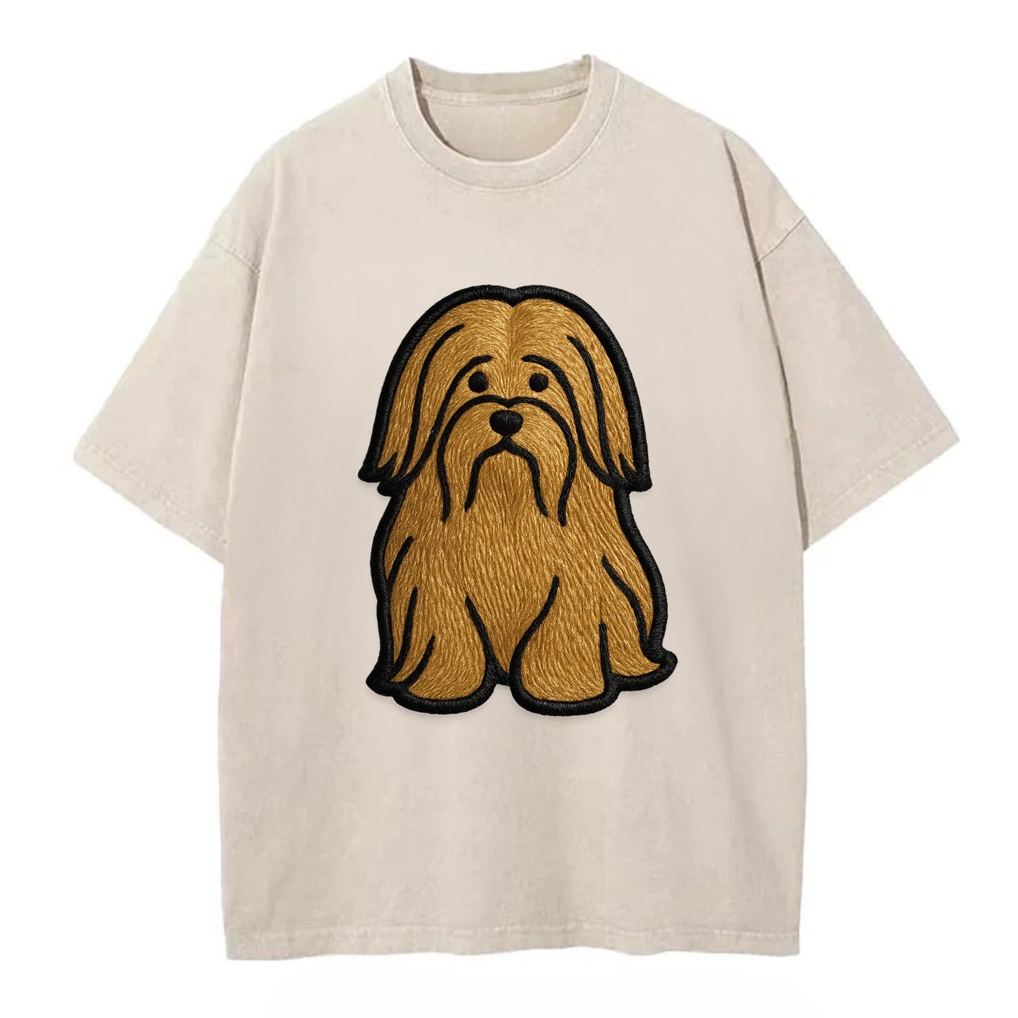 Lhasa Apso - Trendy long-haired design w - Vintage T-shirt - Off White