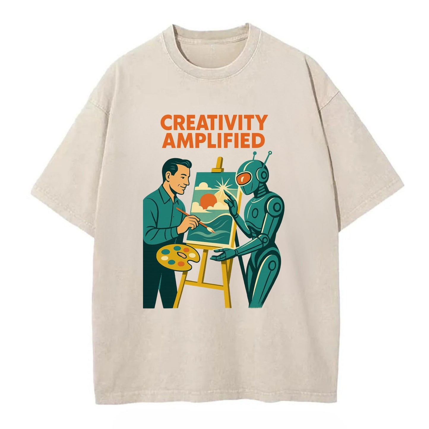 Artist and AI creating beautiful masterpiece together - "Creativity Amplified" - - Vintage T-shirt - Off White