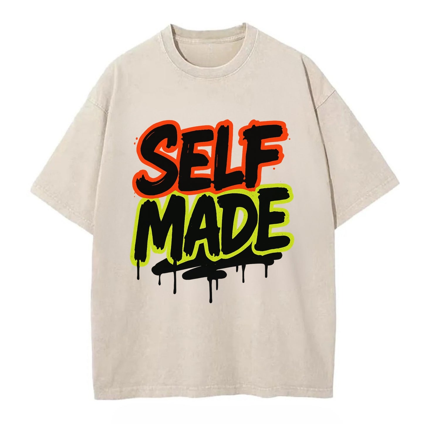 Bold typography design - "SELF MADE" - built from nothing, earned success - Vintage T-shirt - Off White