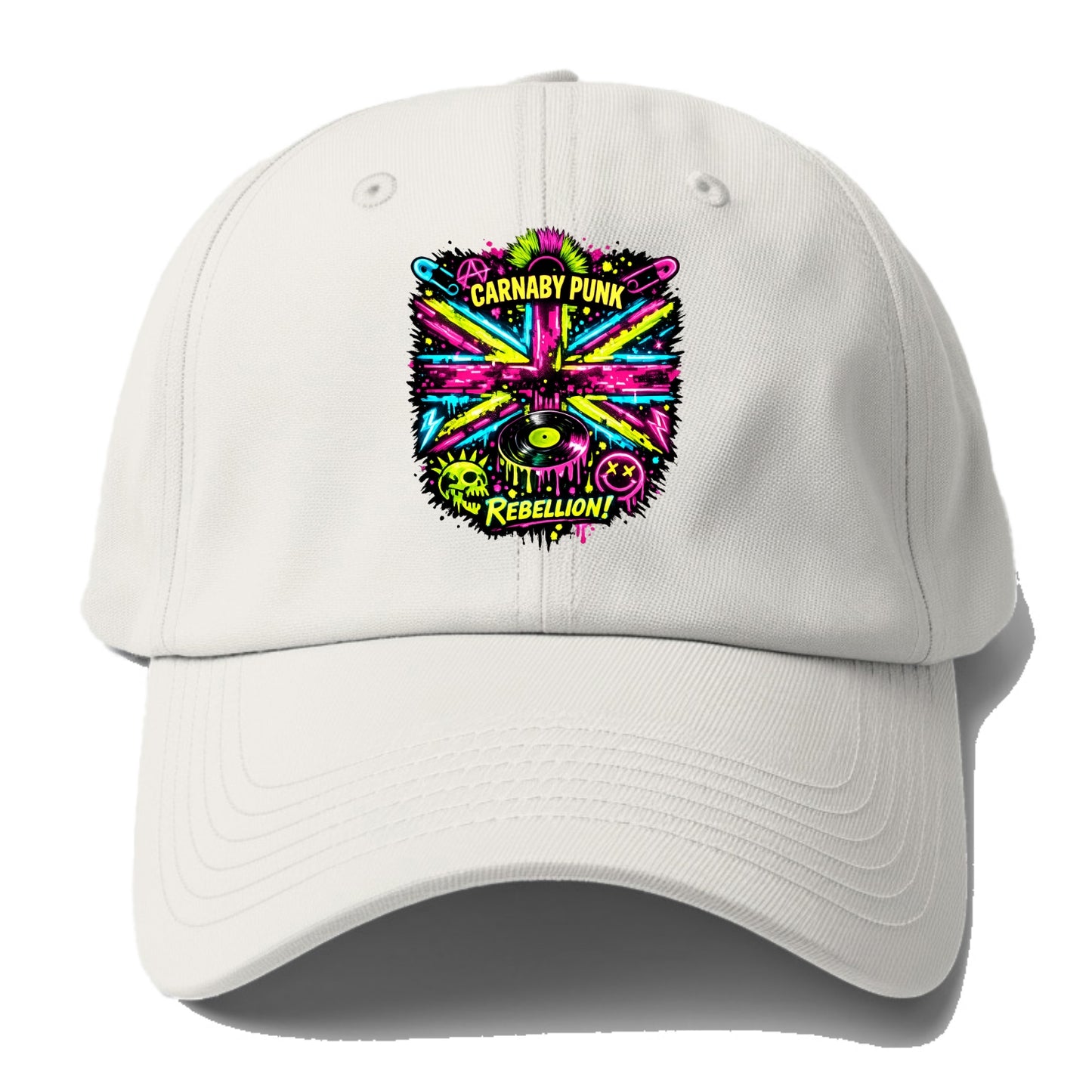 CARNABY PUNK | Swinging 60s meets 70s punk | Psychedelic Union Jack - Baseball Cap For Big Heads - Off White